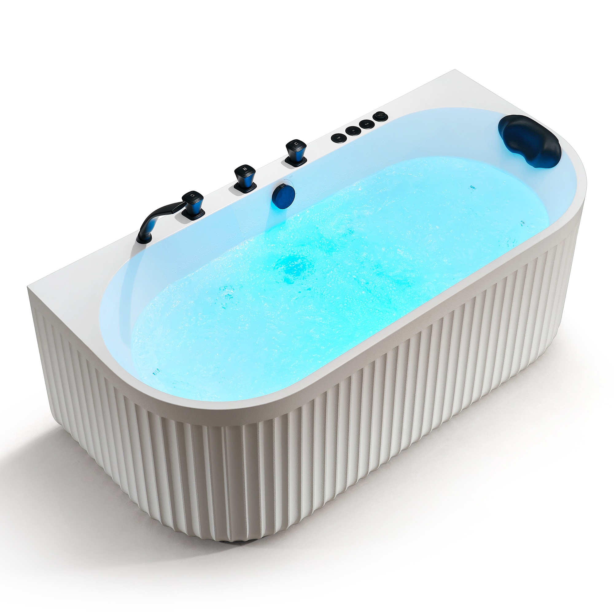 ANZZI Stone Belle 31.5-in x 66.93-in Matte Black Solid Surface Oval Freestanding Whirlpool and Air Bath Combination Tub with Faucet Hand Shower with Drain ( Center Drain )