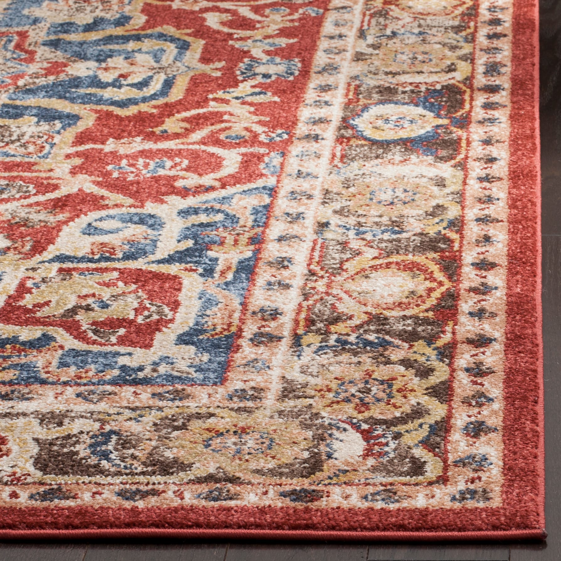 Bijar Red and Blue Square Traditional Area Rug
