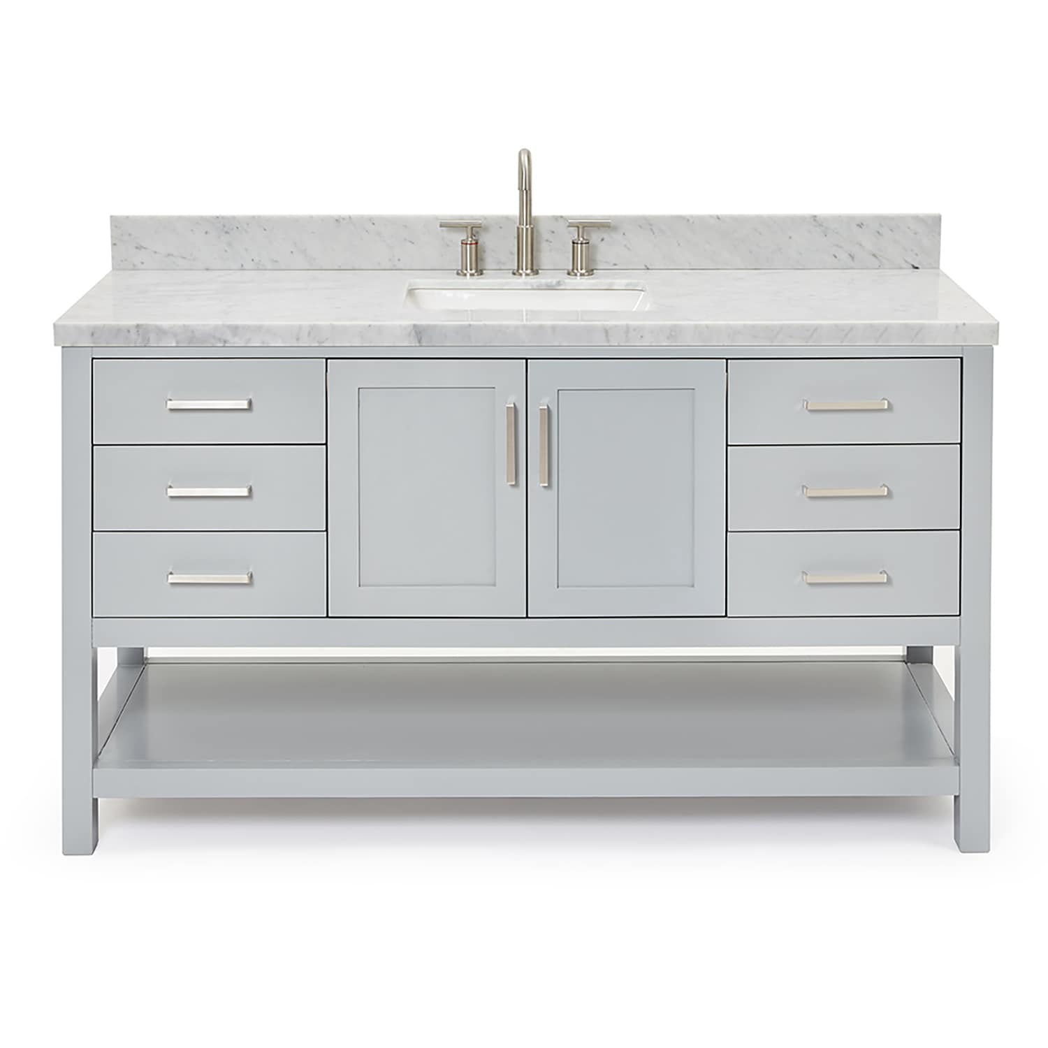 Magnolia 61" Gray Freestanding Double Basin Vanity with Carrara White Top