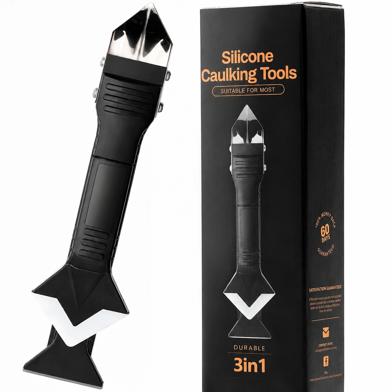Afoxsos  Silicone Caulking Tool 3 in 1 Grout Removal and Sealant Finishing Scraper with Stainless Steel Blade Silicone Smoother and Caulk Remover