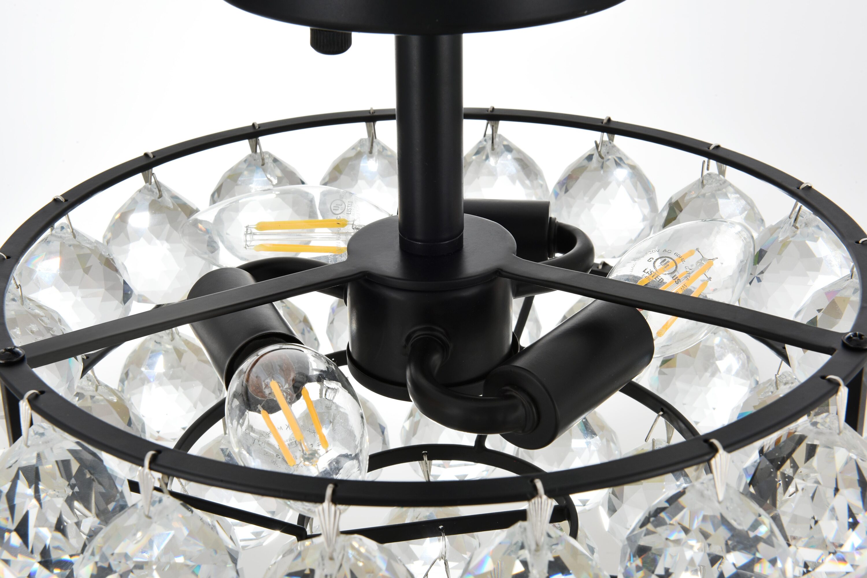 Savannah 12" Black Iron and Crystal Flush Mount
