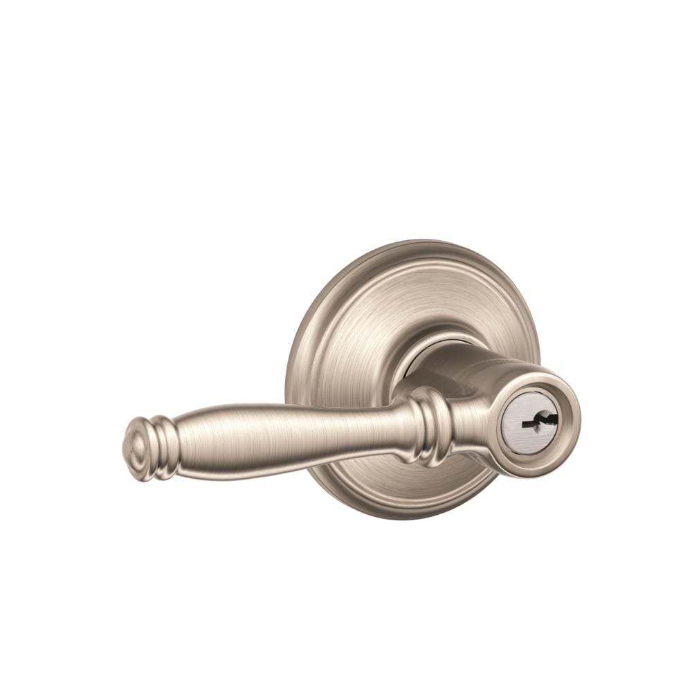 New LC1281 Entrance Function Keyed Lever Handle Door Lockset Satin Nickel Lock 