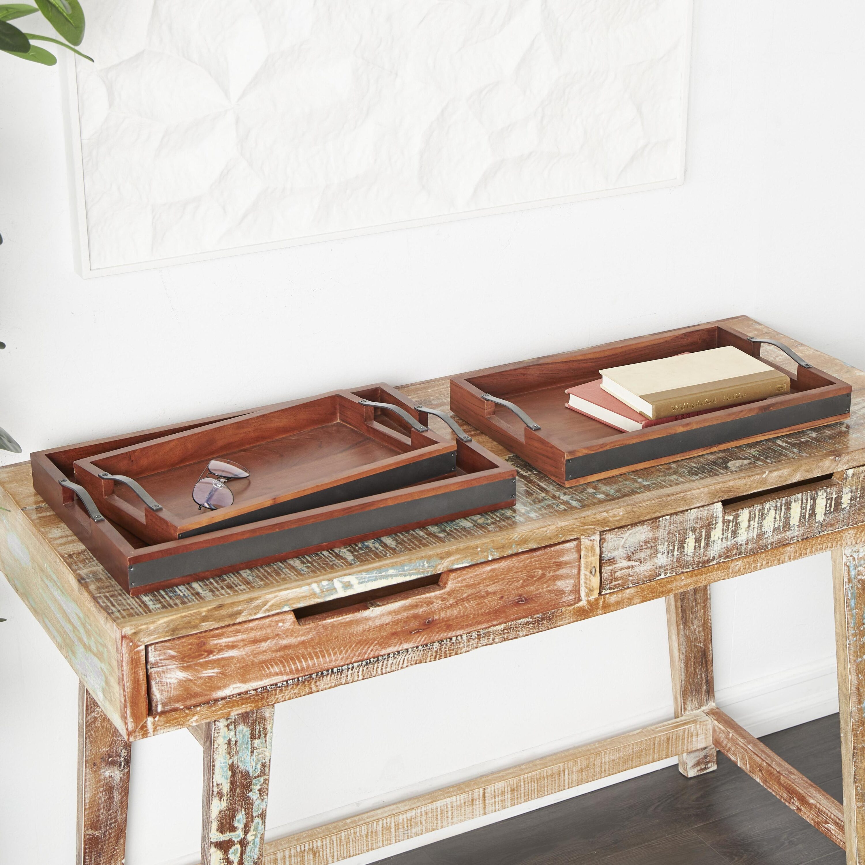 Grayson Lane 820032 3 -Pack Brown Wood Modern Decorative tray