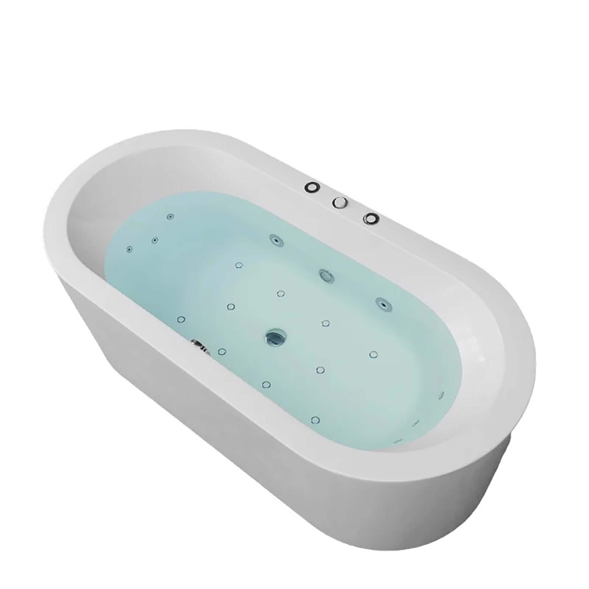 CASAINC CA-1116-SF63MW Massage bathtub 31.89-in x 66.54-in White Acrylic Oval Freestanding Whirlpool and Air Bath Combination Tub with Drain ( Center Drain )
