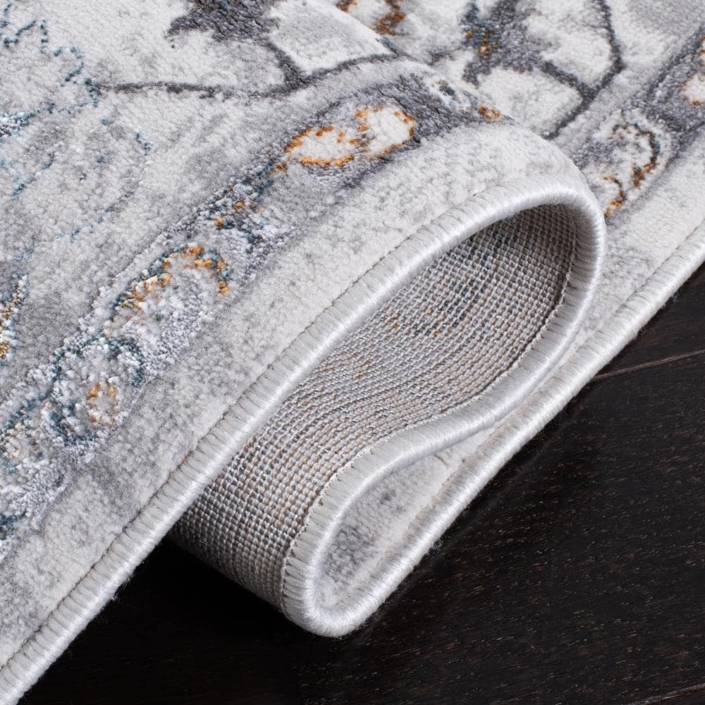 Light Grey and Grey Synthetic Hand-Knotted Rectangular Rug, 4' x 6'