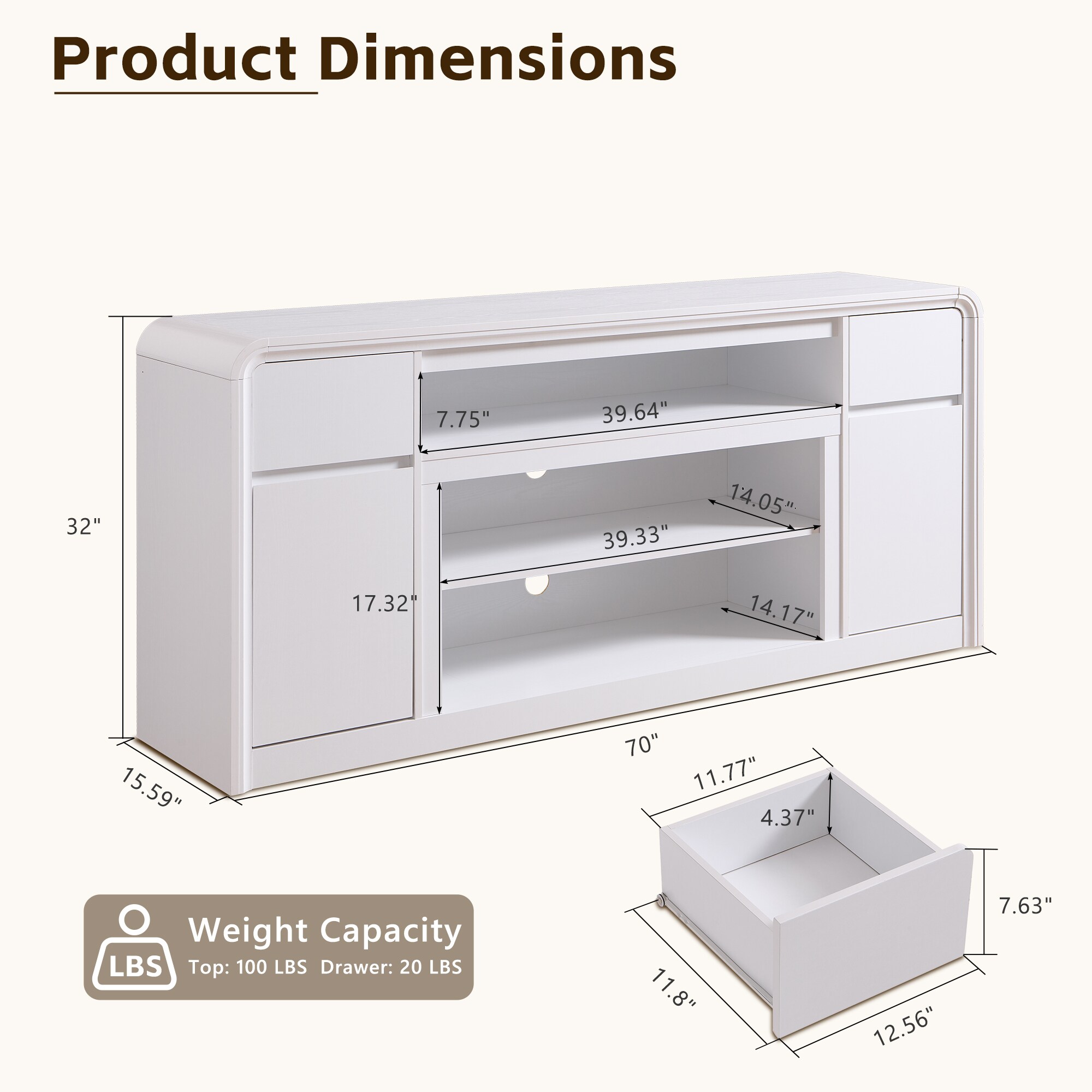 DecorUHome LDQM70TV-WH-PRO Tv-Stands - View #3