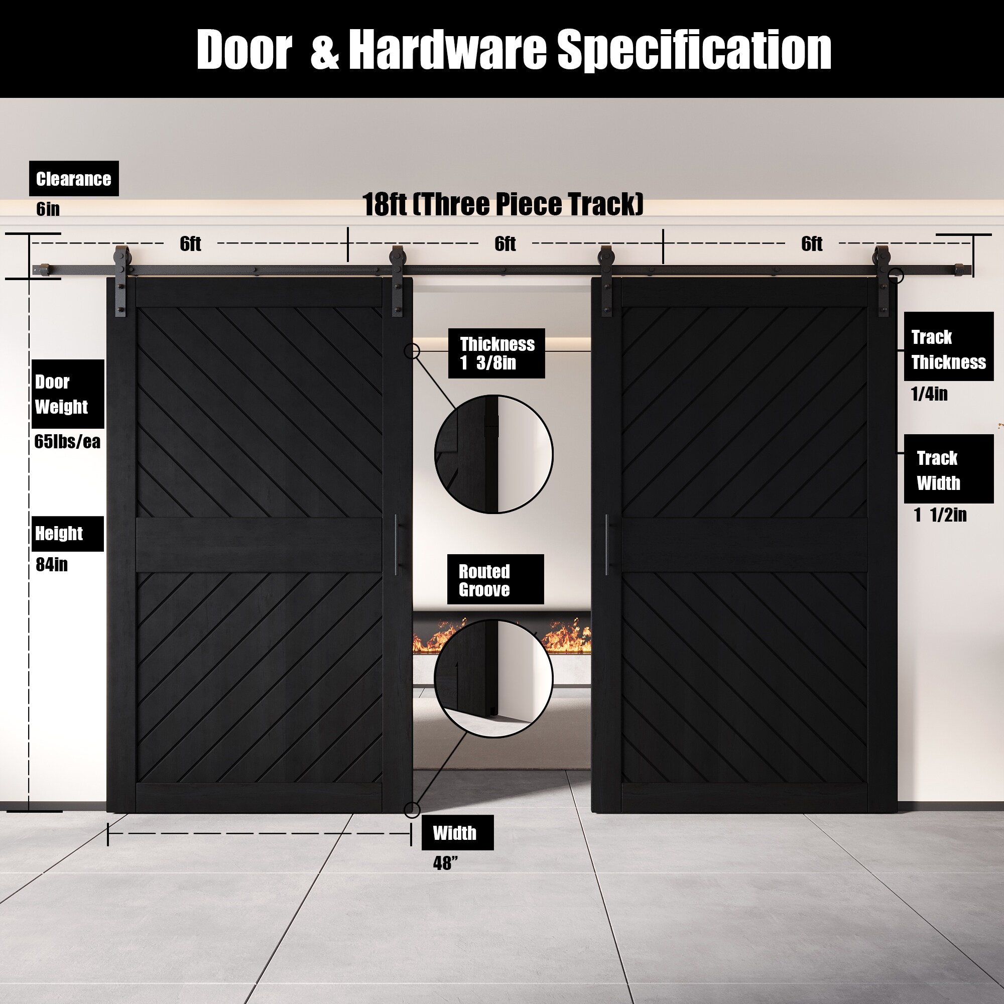 HOMACER YT2H216C-XT4-4884-BK Barn-Doors - View #2