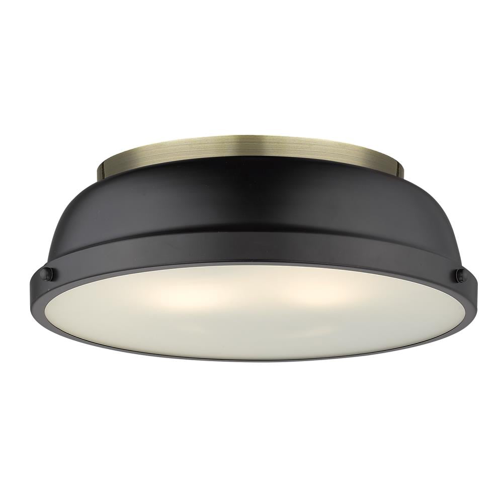 Golden Lighting 3602-14 AB-BLK Duncan 2 -Light 14-in Brushed Brass Flush Mount Light