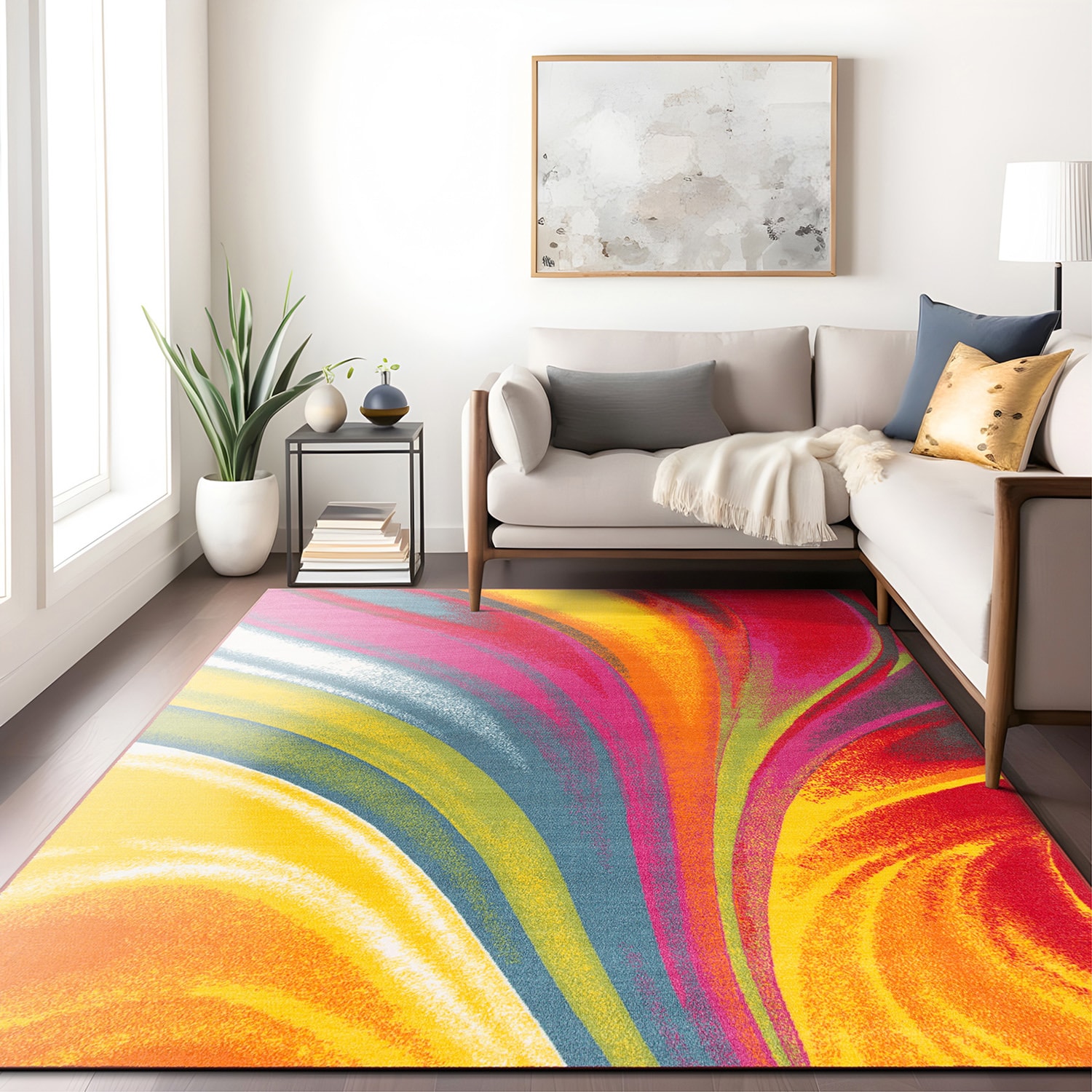 Multicolored Waves 5' x 7' Synthetic Area Rug
