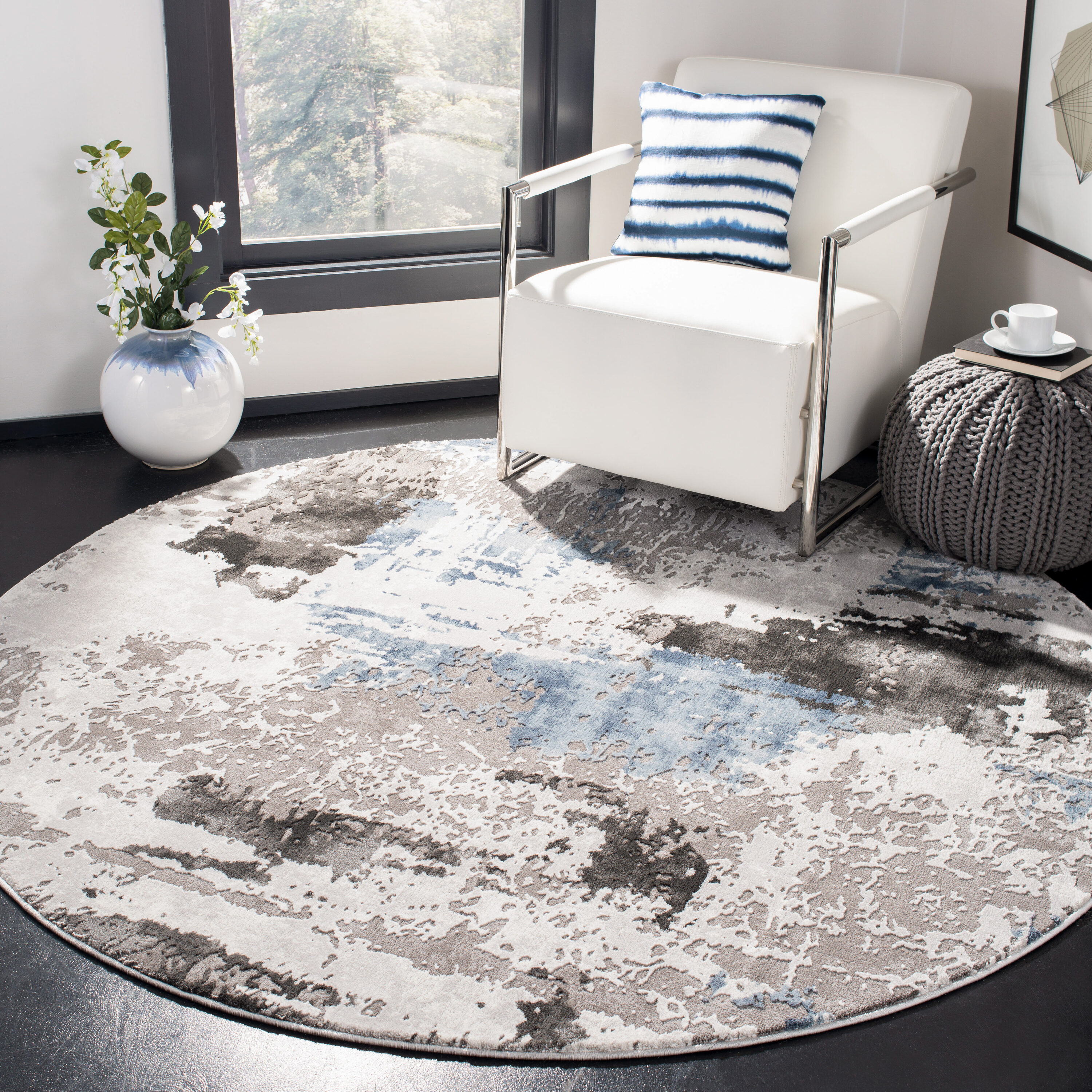 Craft 820 Grey/Blue 5ft-3in x 5ft-3in Round Rug