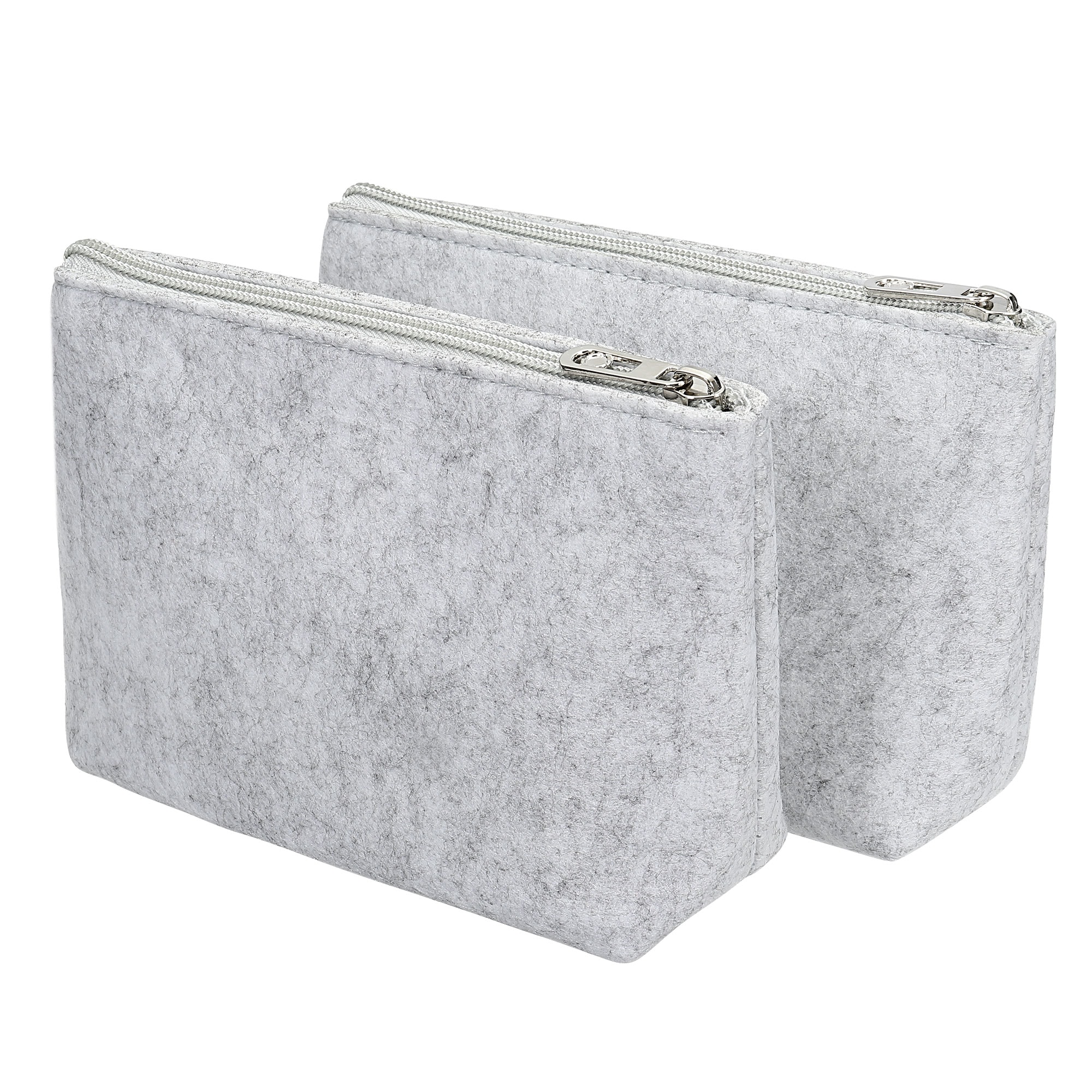 PATIKIL Felt Pencil Bag Pen Case 2pcs Stationery Storage Zipper Pouch for Office Organizer Light Gray
