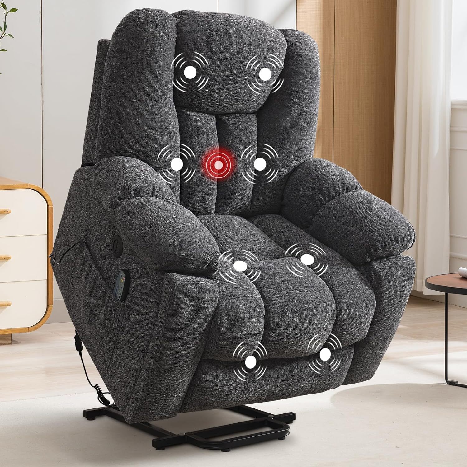 Canmov - Power Lift Recliner Chair with Massage for Elderly Overstuffed Wide Recliners with USB ...