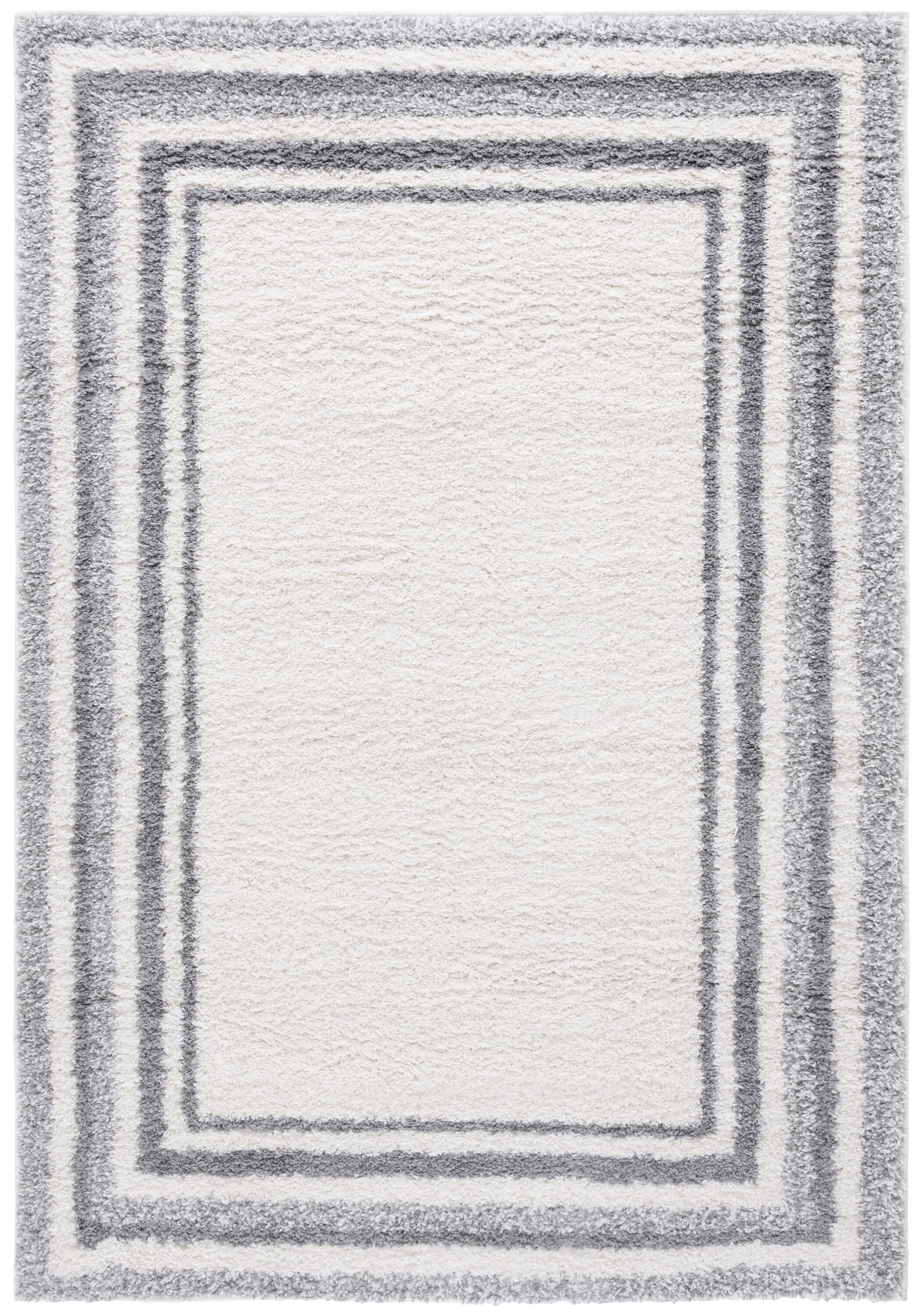 Safavieh BSP251F-5 5 x 8 (ft) Loomed Polyester/Polypropylene Ivory/Gray Rectangular Indoor Border Mid-Century Modern Area rug