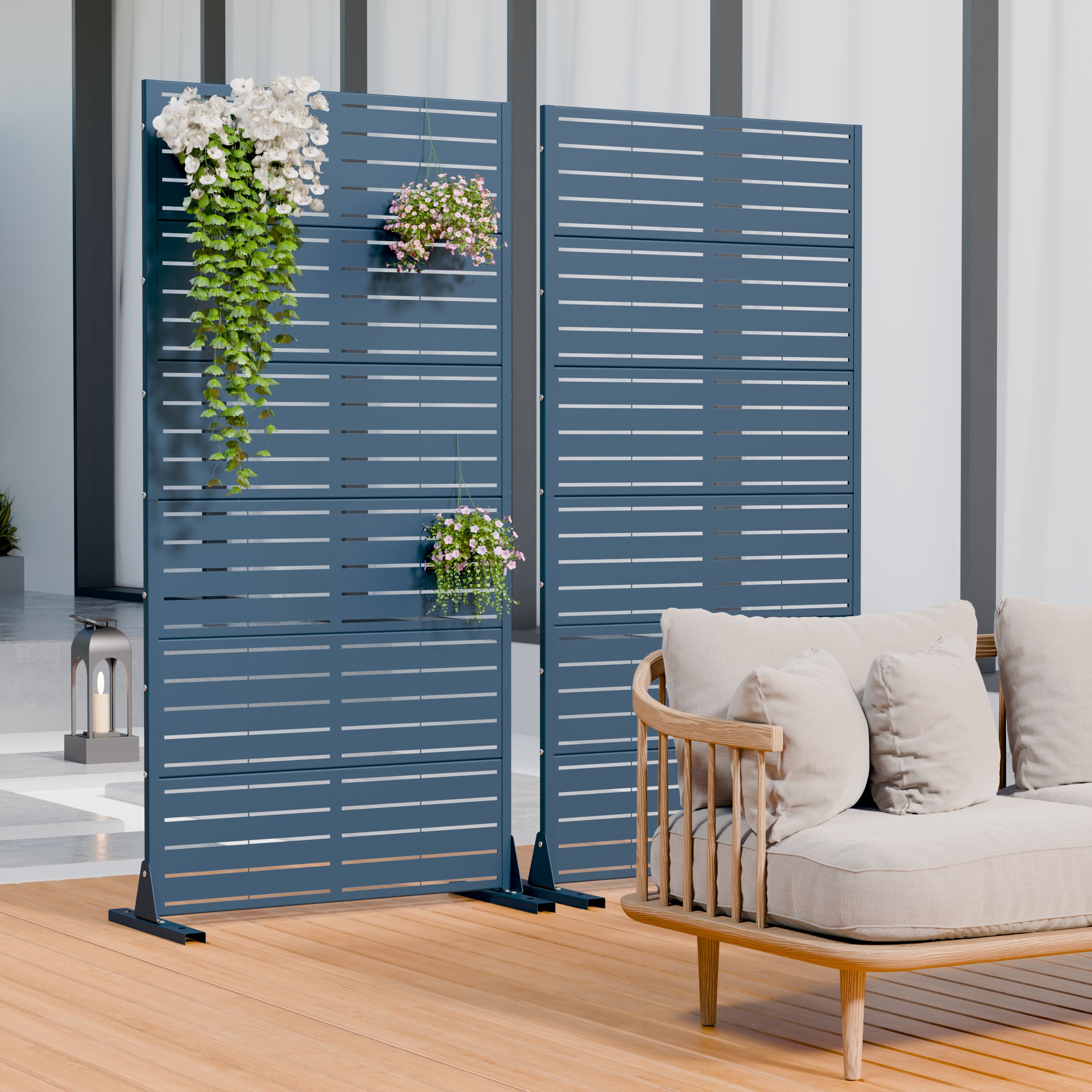 PexFix Set of 2 72-in H x 35-in W Blue Outdoor Privacy Screens/Divider ...