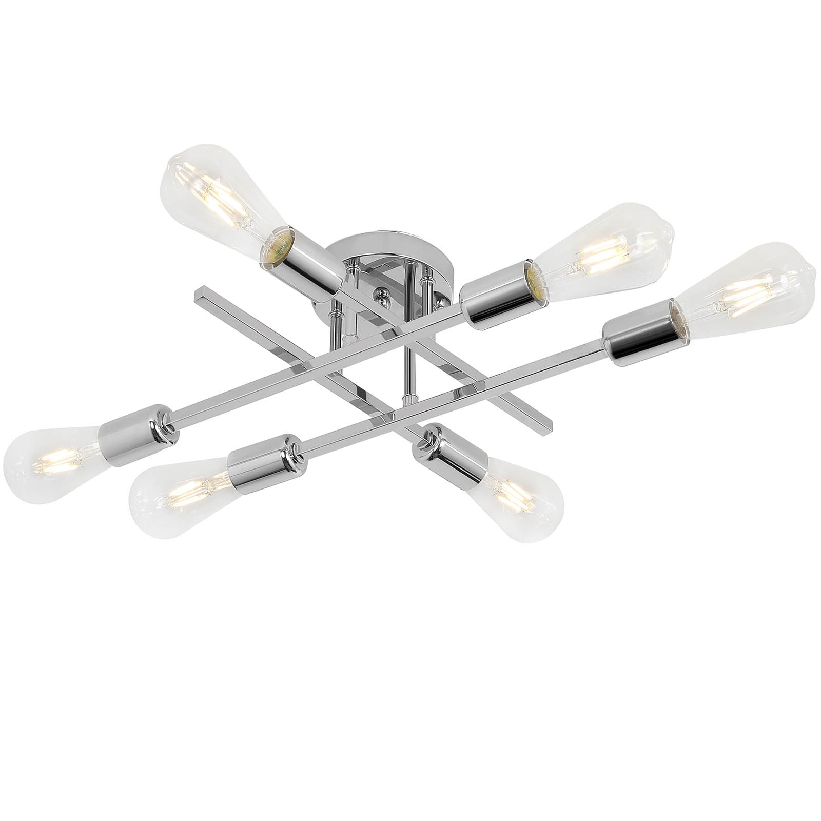 LamQee 06FTL0213BSL 6 -Light Steel Vintage For Use in Bedrooms, Dining Rooms, Foyers, Kitchens, Living Rooms Chandelier