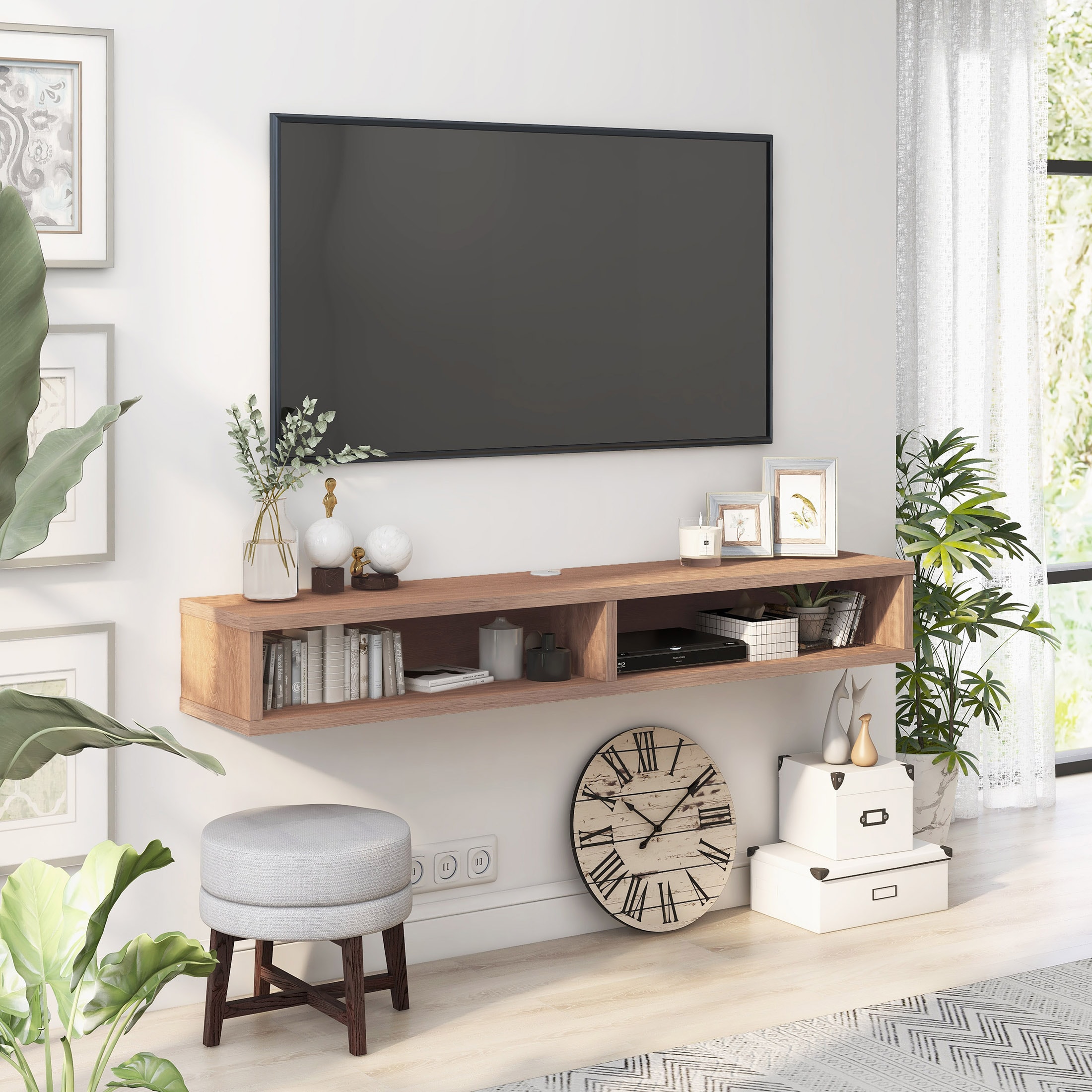 Furniture of America IDI-182294 Westbrook Modern/Contemporary Oak TV stand Integrated TV Mount ( Accommodates TVs up to 65-in )