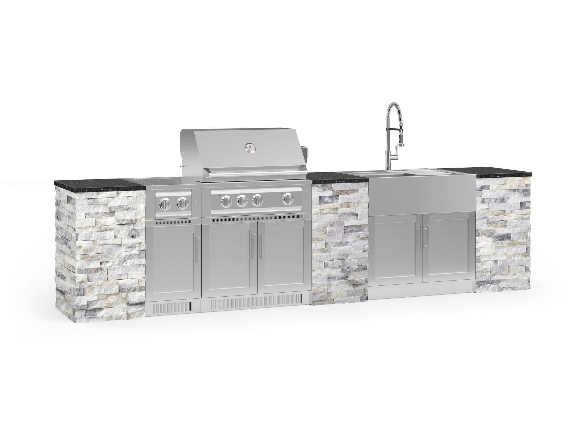 NewAge Products 69220 Signature Series Cabinets Platinum Grill 11 -Piece 142.16-in W x 25.5-in D x 58.64-in H Modular Outdoor Kitchen Set 6 Burners