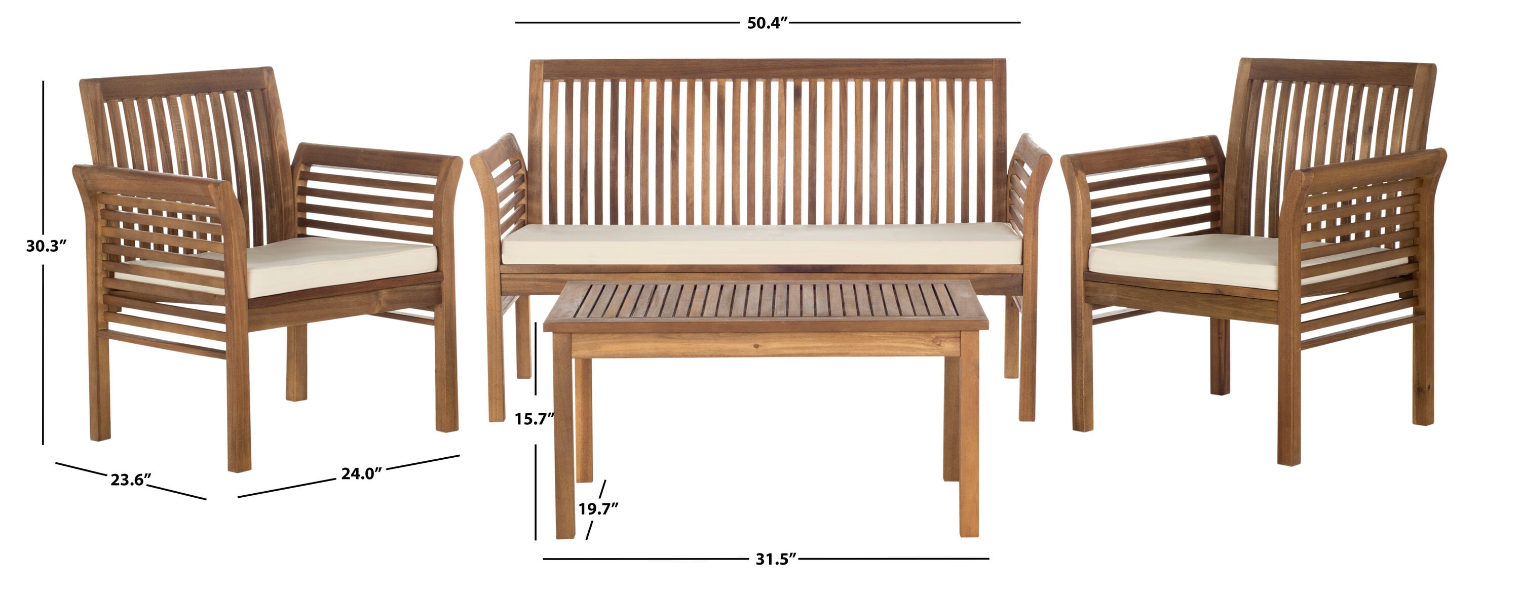 Transitional Acacia Wood 4-Person Outdoor Patio Set in Natural Beige