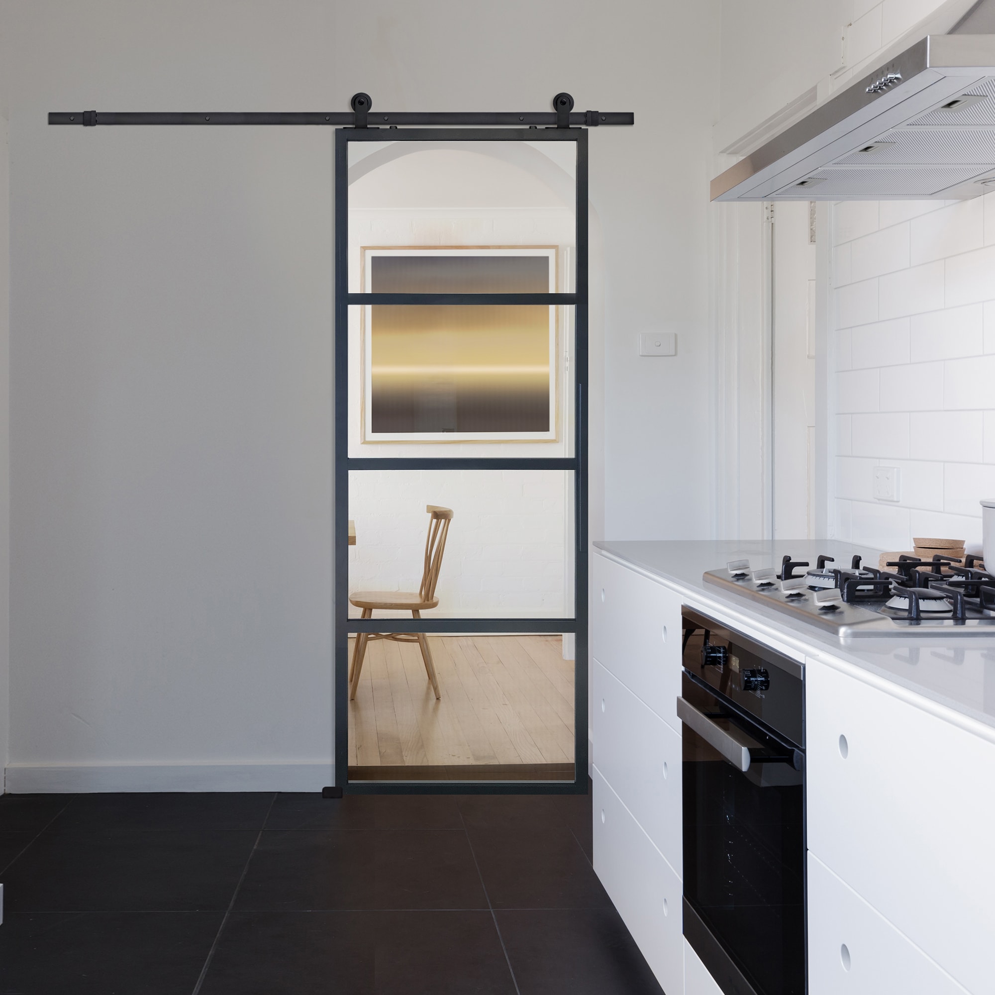 Barndoorz 36 In X 96 In Black Clear Glass Barn Door Hardware Included In The Barn Doors