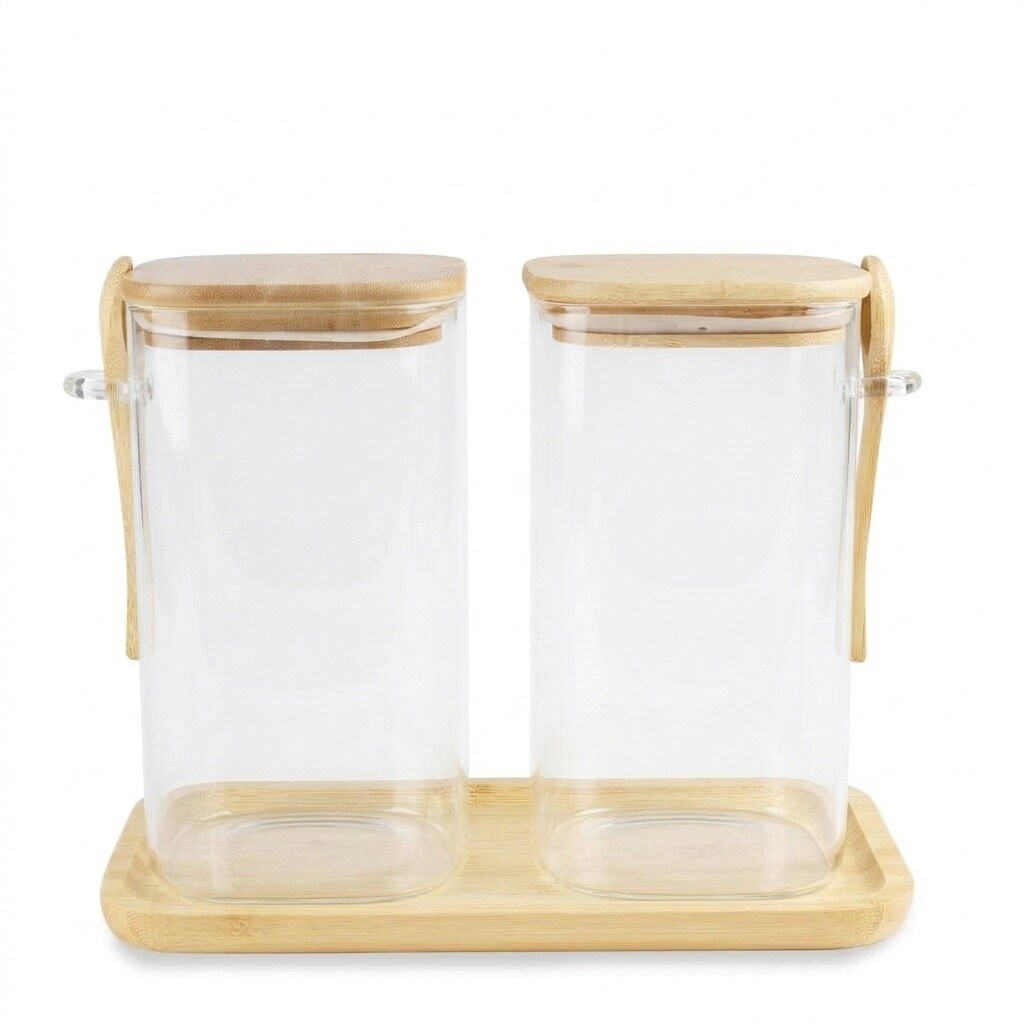 Aoibox  40 oz Glass Bath Salt Jar with Airtight Bamboo Lid Wooden Scoop Tray Labels and Markers Clear Container