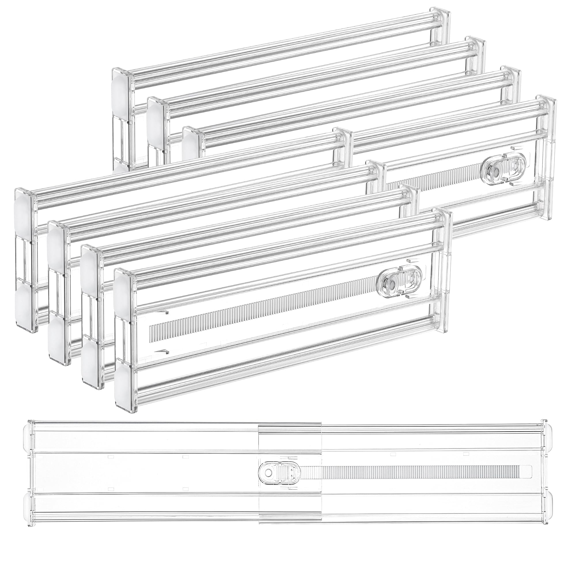 Phewnyzo  8 pack 4 inch expandable drawer dividers clear adjustable plastic organizer for clothes dresser baby clothing underwear cosmetics