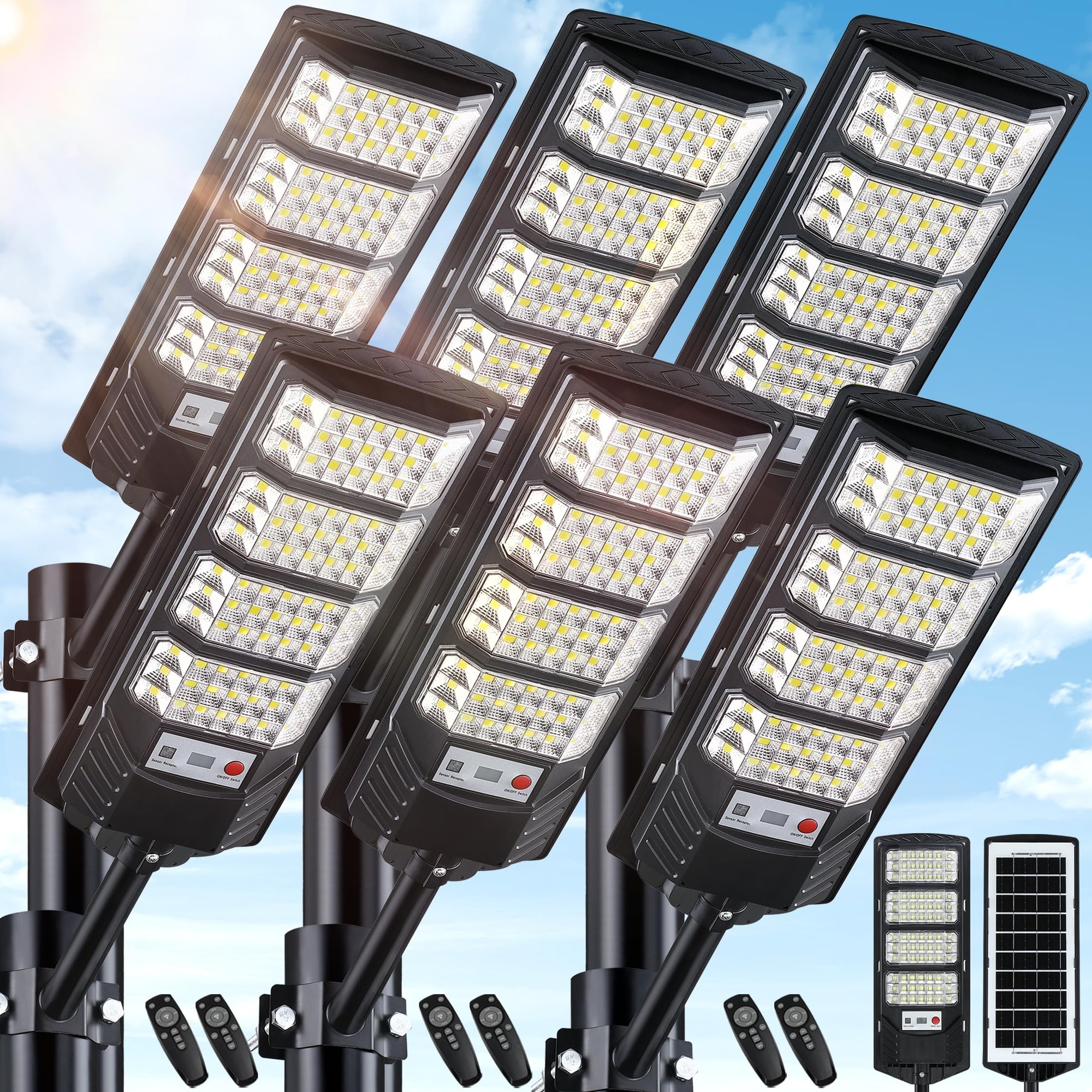 AOIZGMY -  6 Pack Solar Street Lights Outdoor Waterproof 20000LM 6500K LED Motion Sensor Lights D...