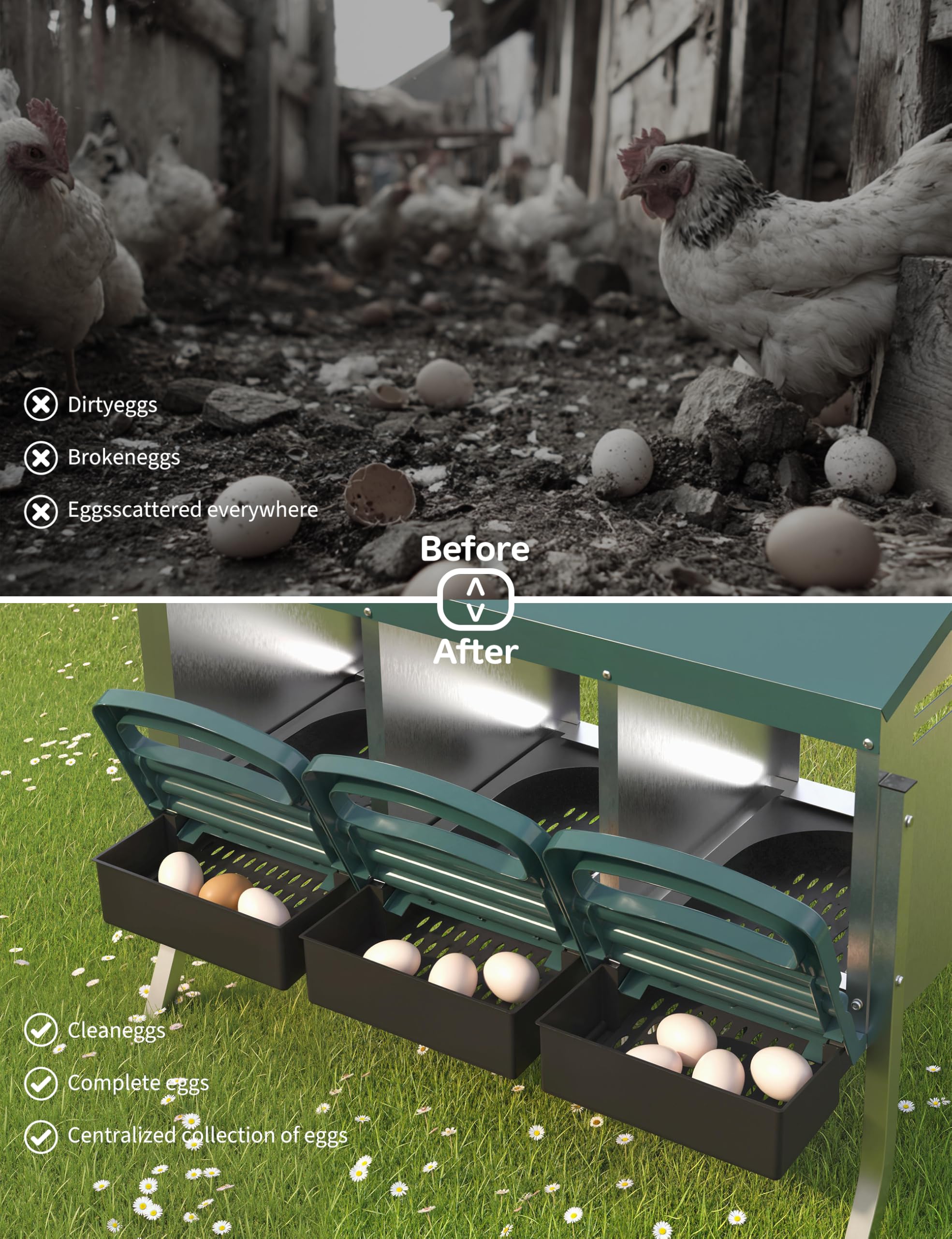 DEXSO 3 Compartment Green Galvanized Steel Chicken Nesting Box
