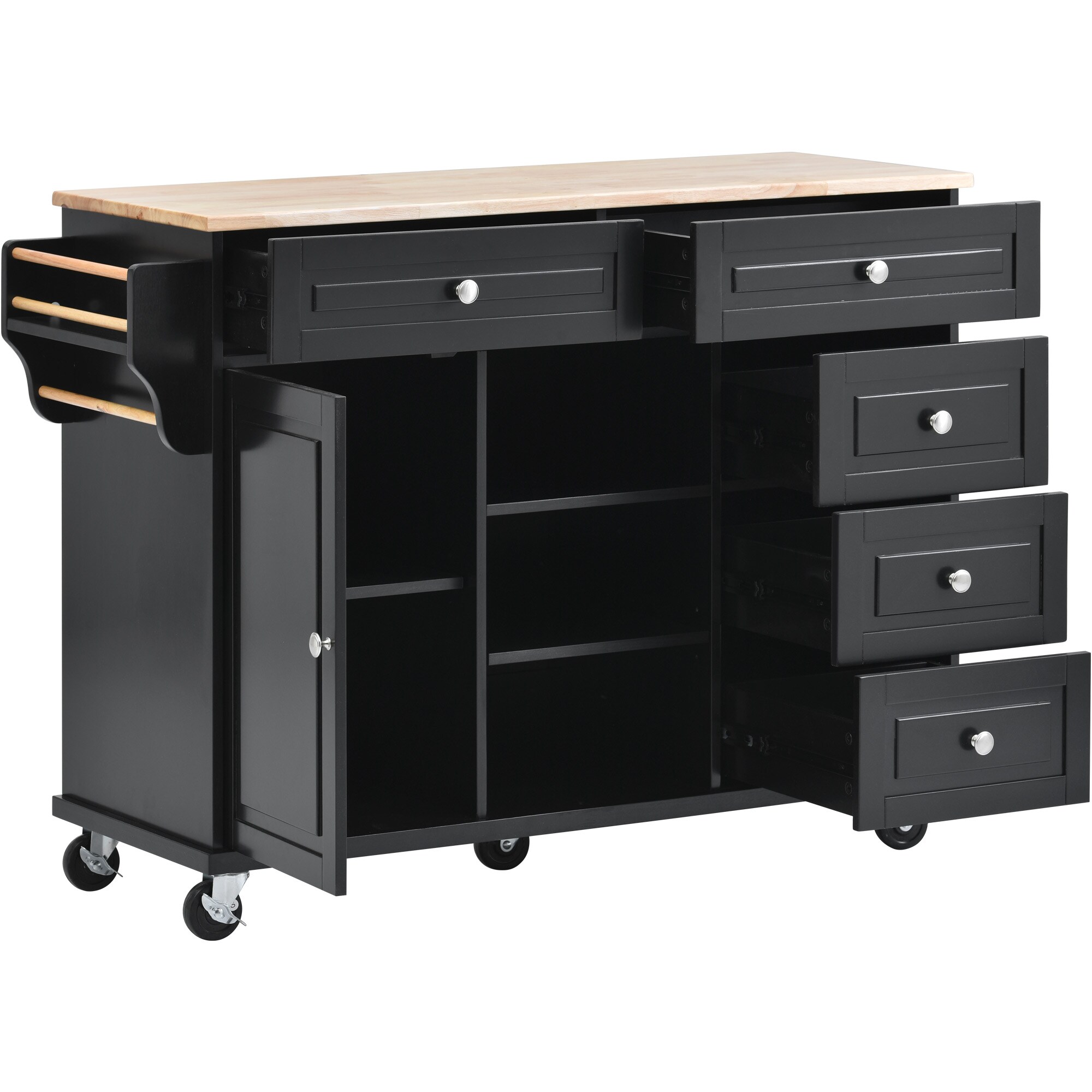 CESICIA Black Wood Base with Wood Top Rolling Kitchen Island (18.1-in x ...