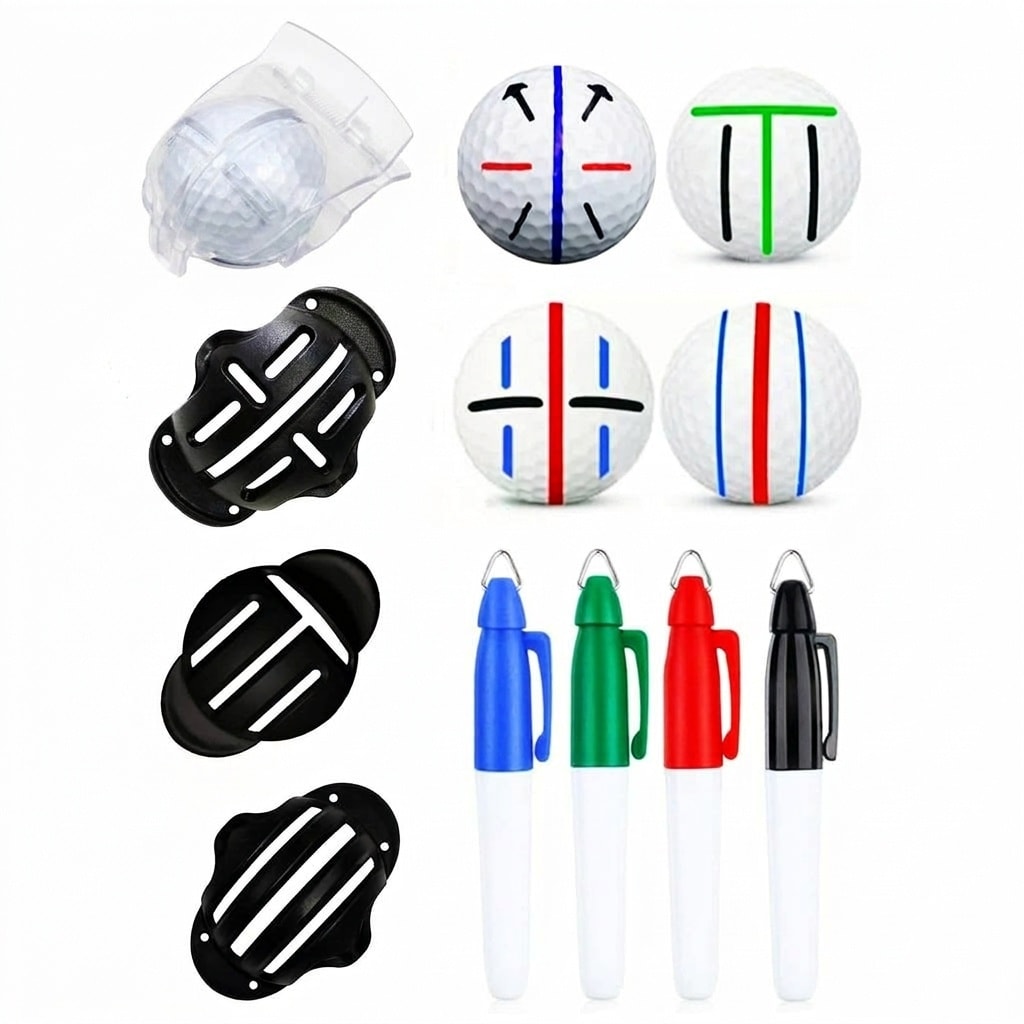 Justincity  8 pack Golf Ball Marker Set with 4 Golf Ball Marking Stencils and 4 Color Markers for Alignment and Identification Golf Training