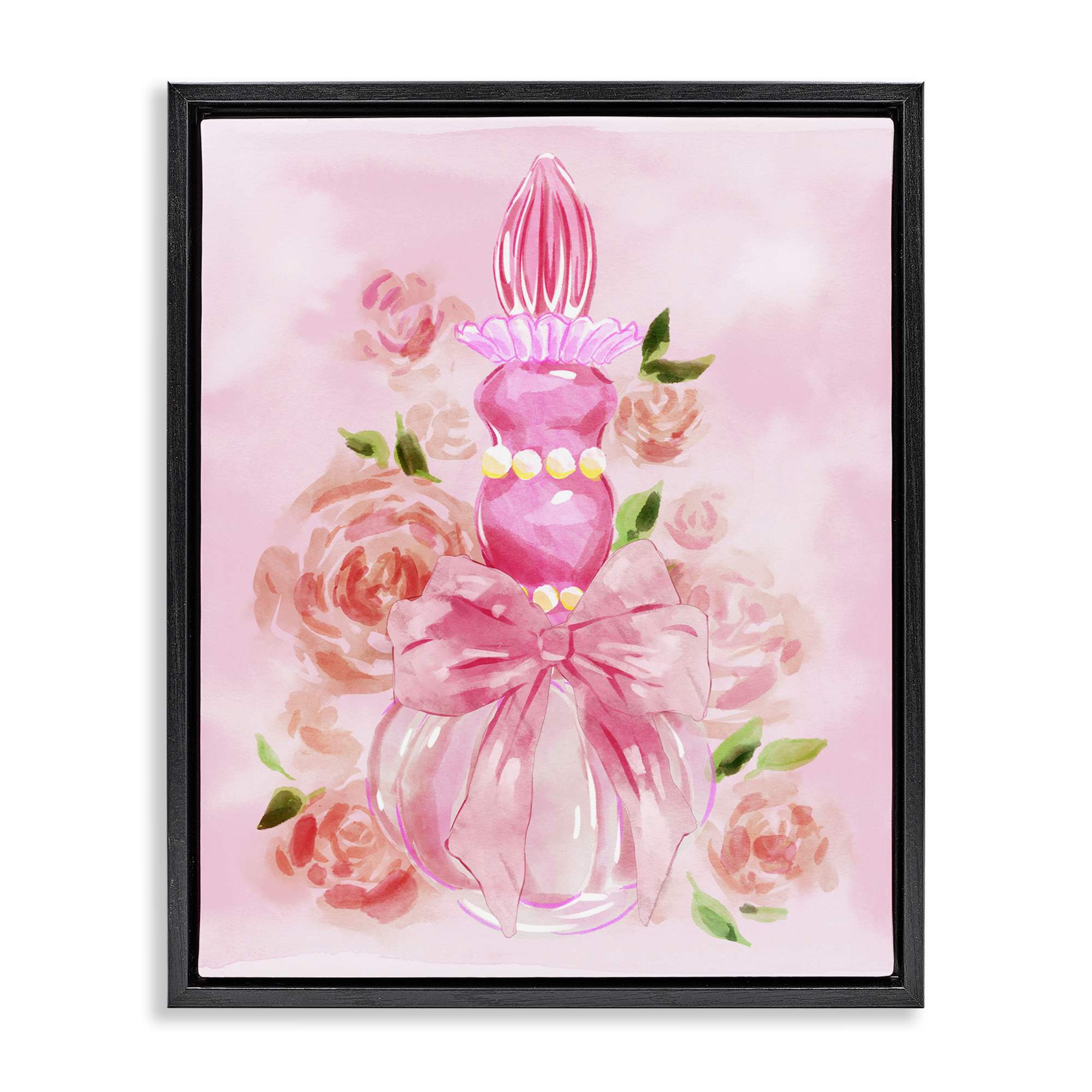Stupell Industries BT-183-FFB-16X20 Lovely Pink Perfume and Roses Black Framed Floater Canvas Wall Art By Ziwei Li 17 x 21