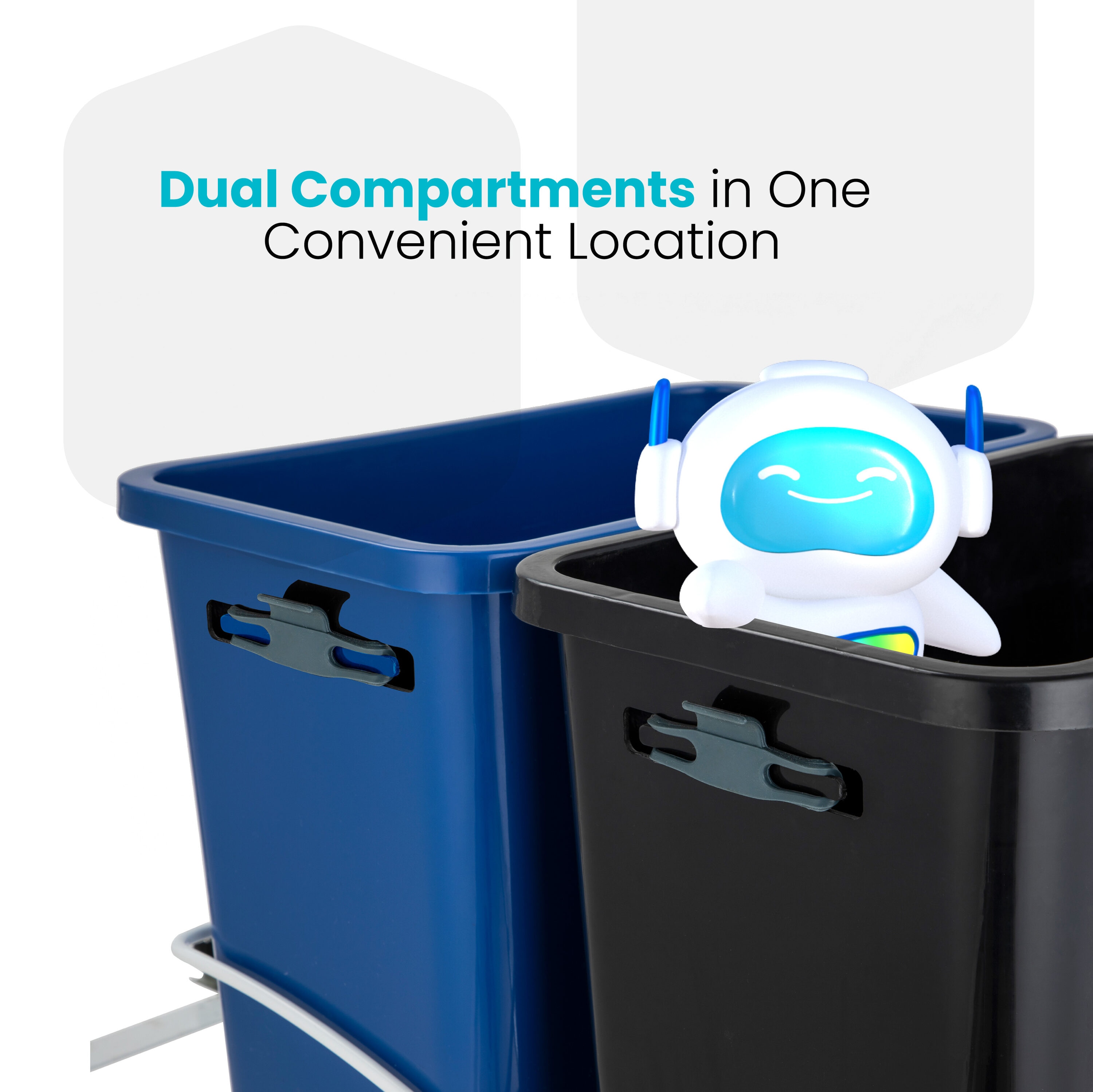 Dual Compartment Black and Blue Plastic Pull-Out Kitchen Trash Can