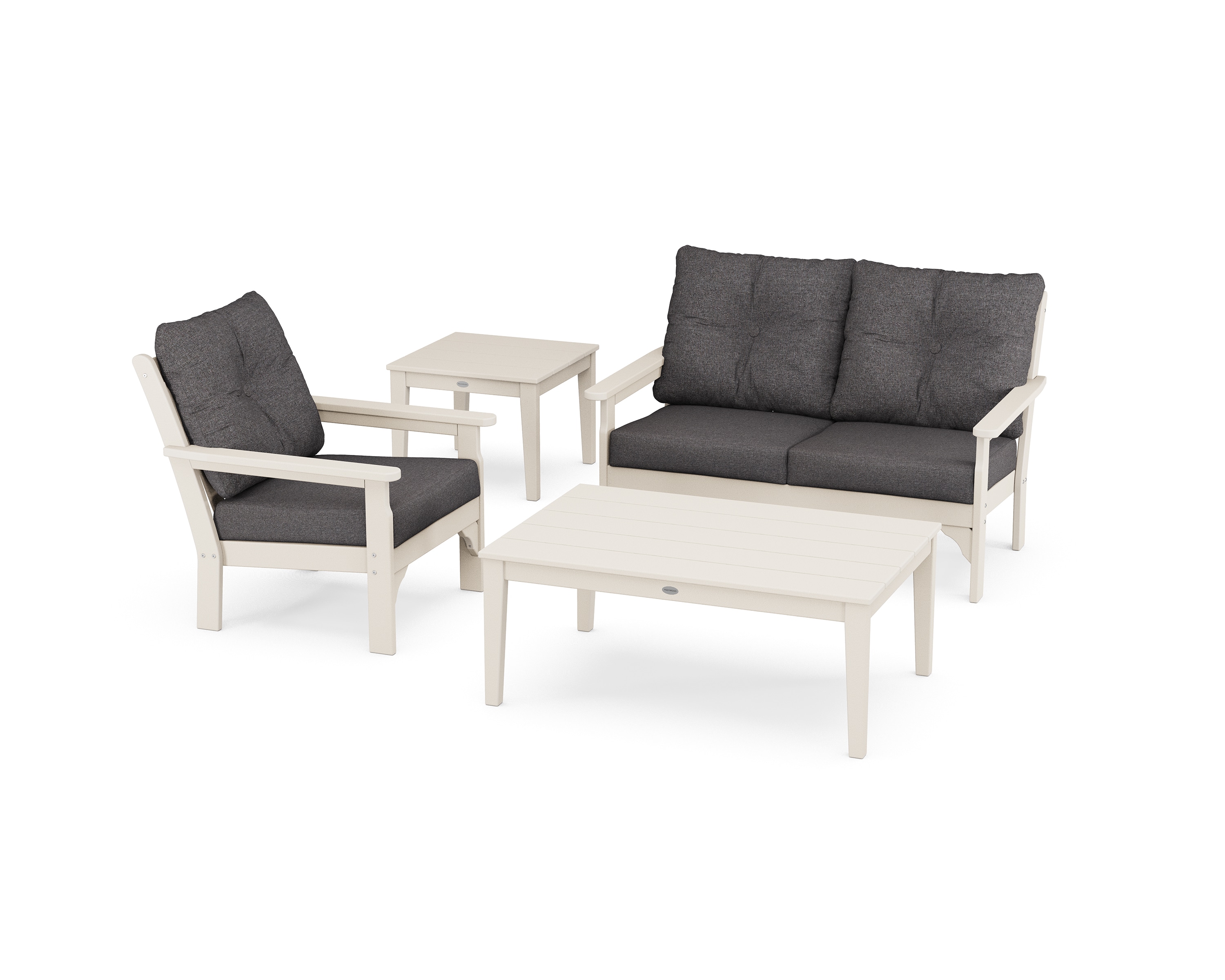 POLYWOOD PWS317-2-SA145986 Vineyard 4 -Piece Patio Conversation Set with Dark Gray Revolution Cushions