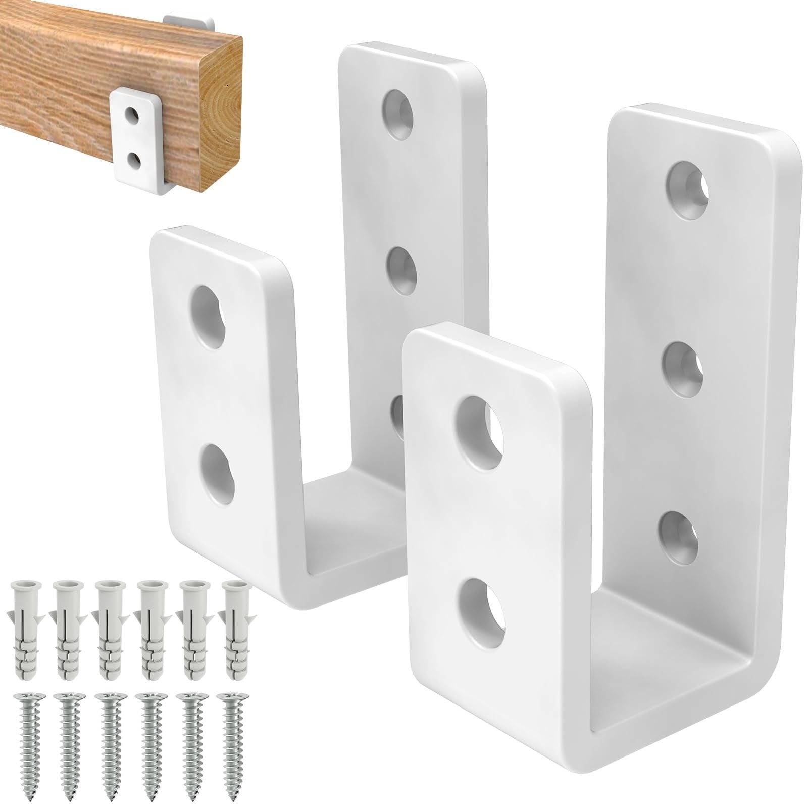Phyfalip  Heavy Duty 2x4 Door Barricade Brackets U Shaped Security Brackets for Wood Shed Gate Basement Door Reinforcement 2pcs White Steel