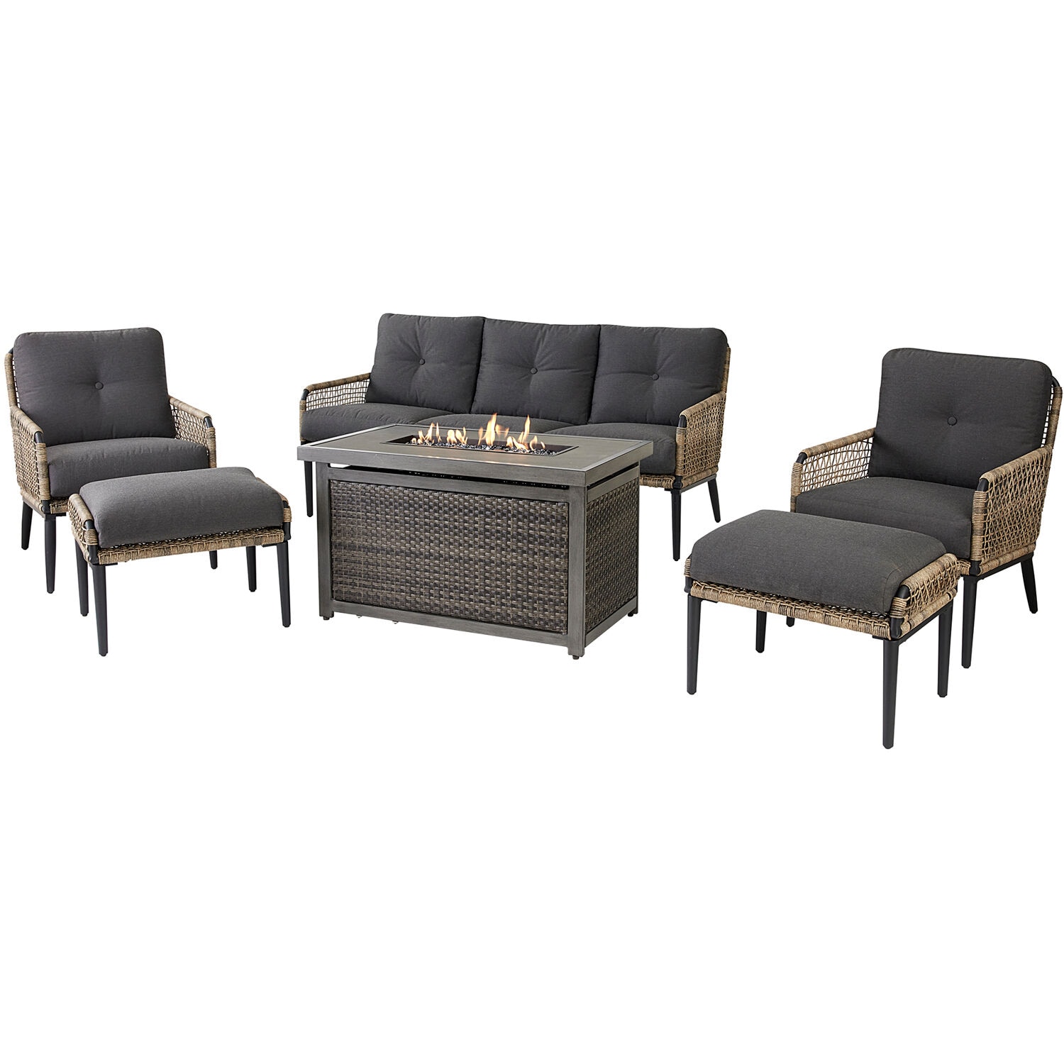 Mod Furniture PAS6PCFP-CHR Pasadena 6 -Piece Wicker Patio Sofa Conversation Set with Gray Hanover Cushions