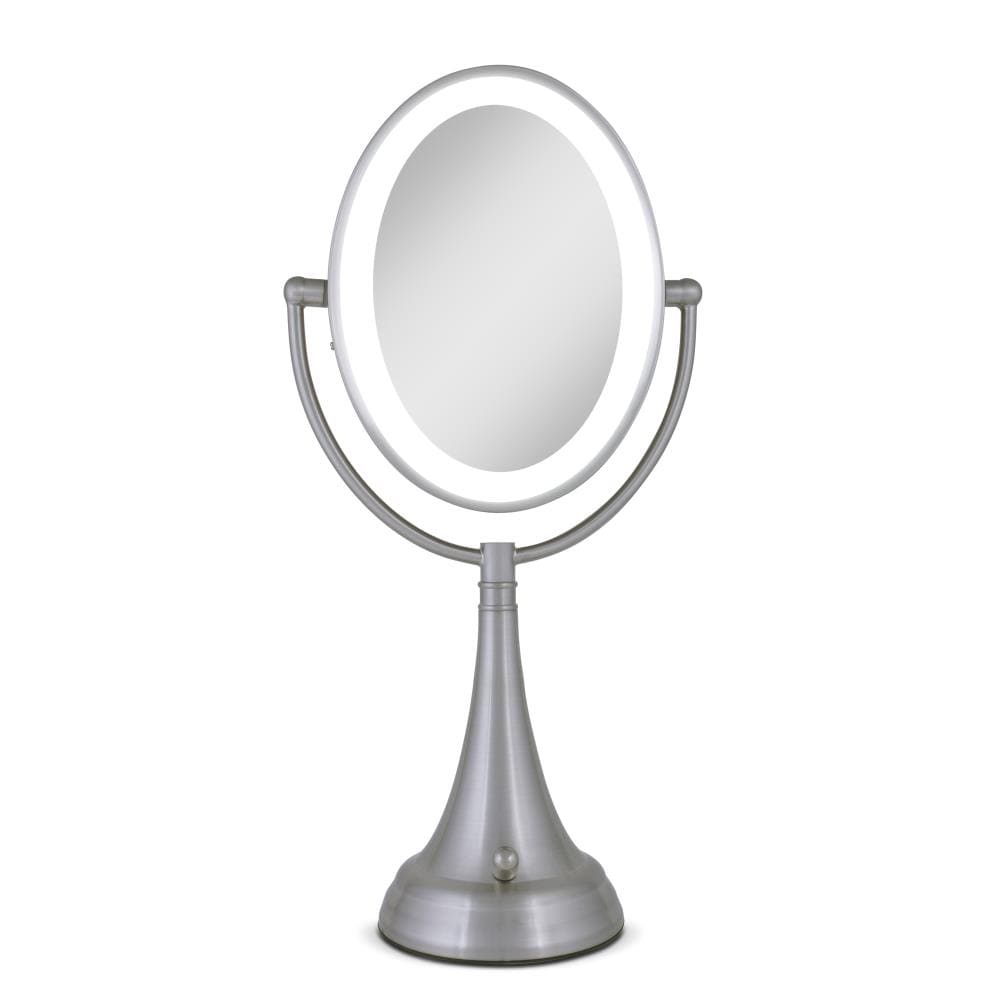 Zadro LEDOVLV410 Next Generation LED Lighted 5.5-in x 19-in Satin Stainless Steel Double-sided 7X and Over Magnifying Countertop Vanity Mirror with Light