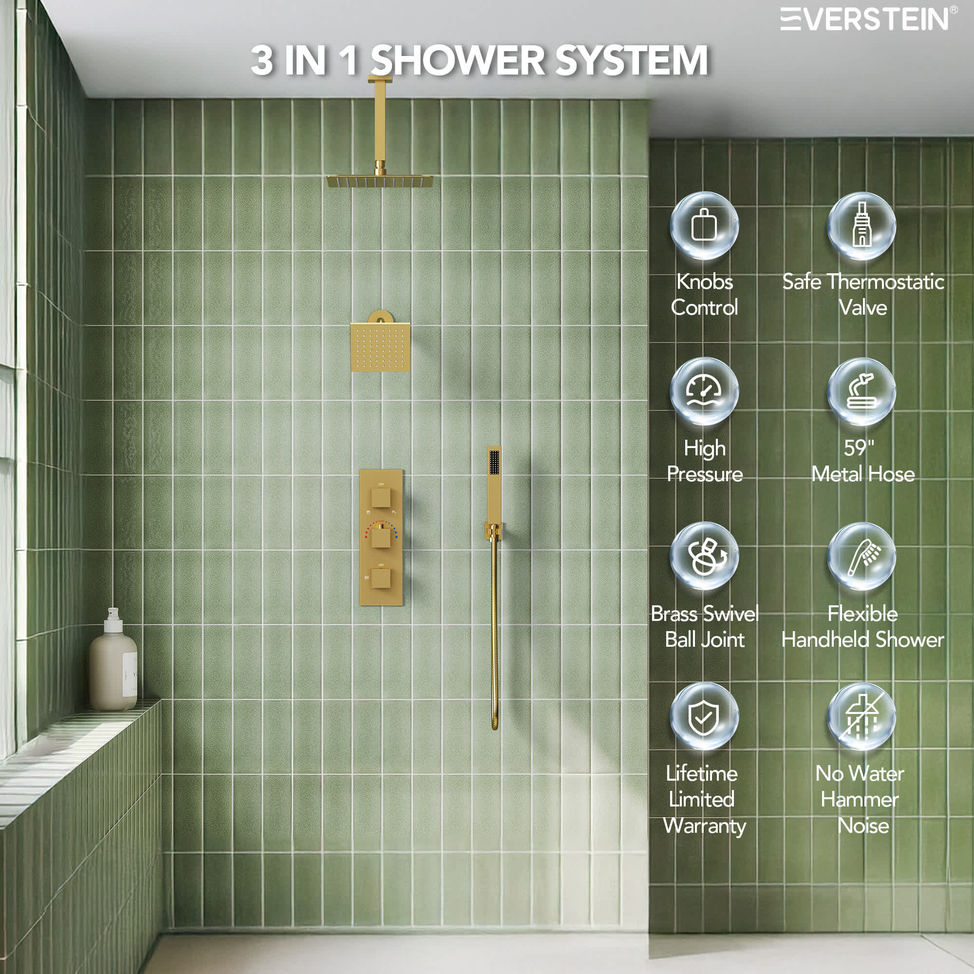 EVERSTEIN SFS1004A-GD12 Showerhead-Bar-Panels - View #3