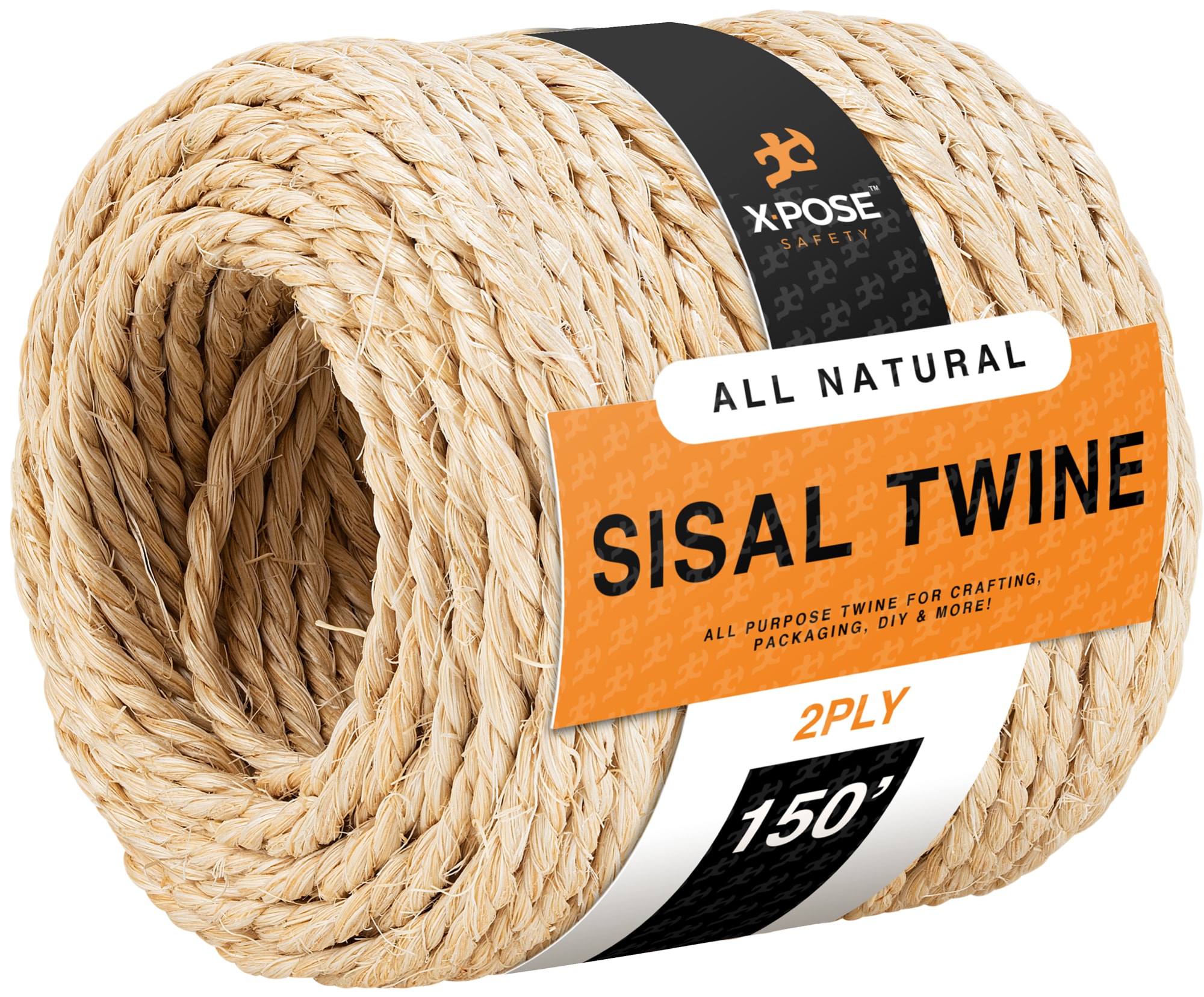 XPOSE SAFETY Sisal Twine - 2 Ply 150 Ft Thin Natural Fiber Rope on