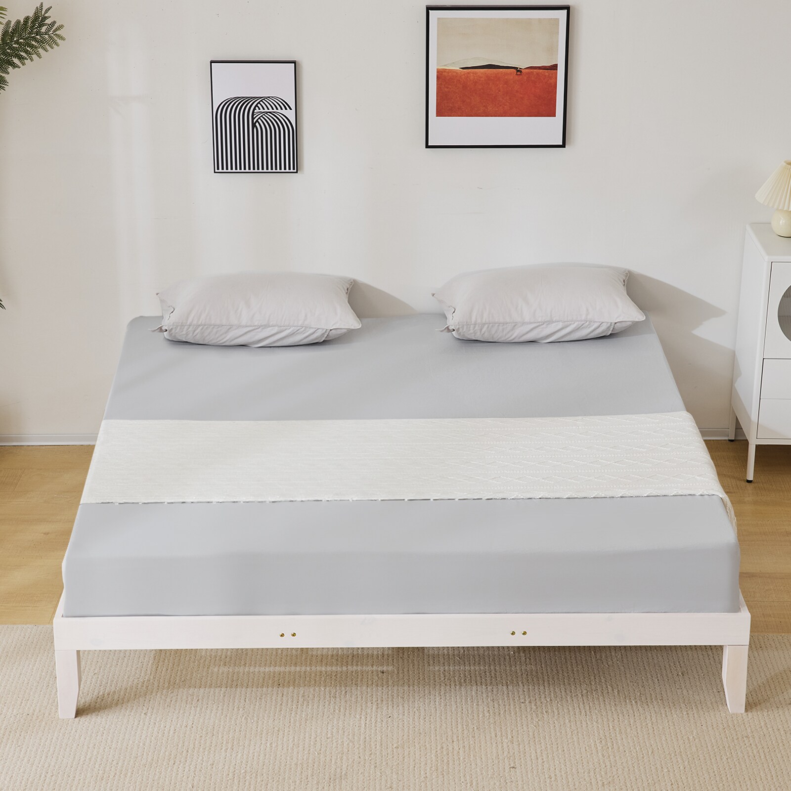 Outopee LO1G52004126 White King Wood Bed frame Bed