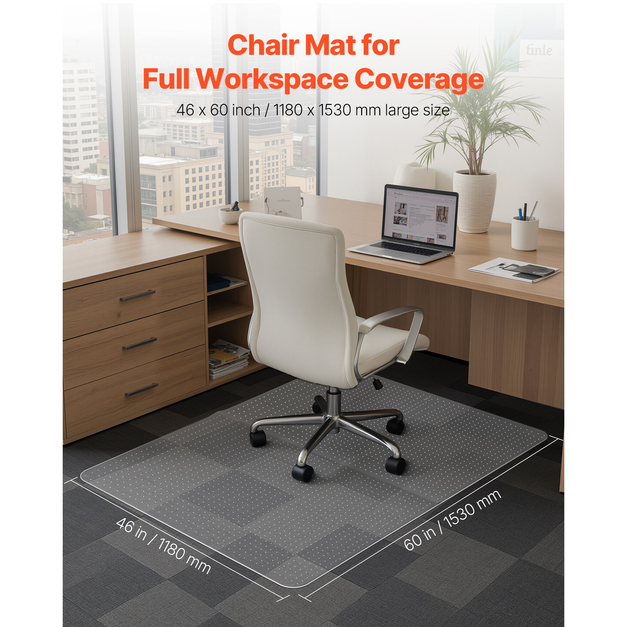 GIVIMO Office Chair Mat 60 x 46-in for Low Pile Carpet Clear Studded ...