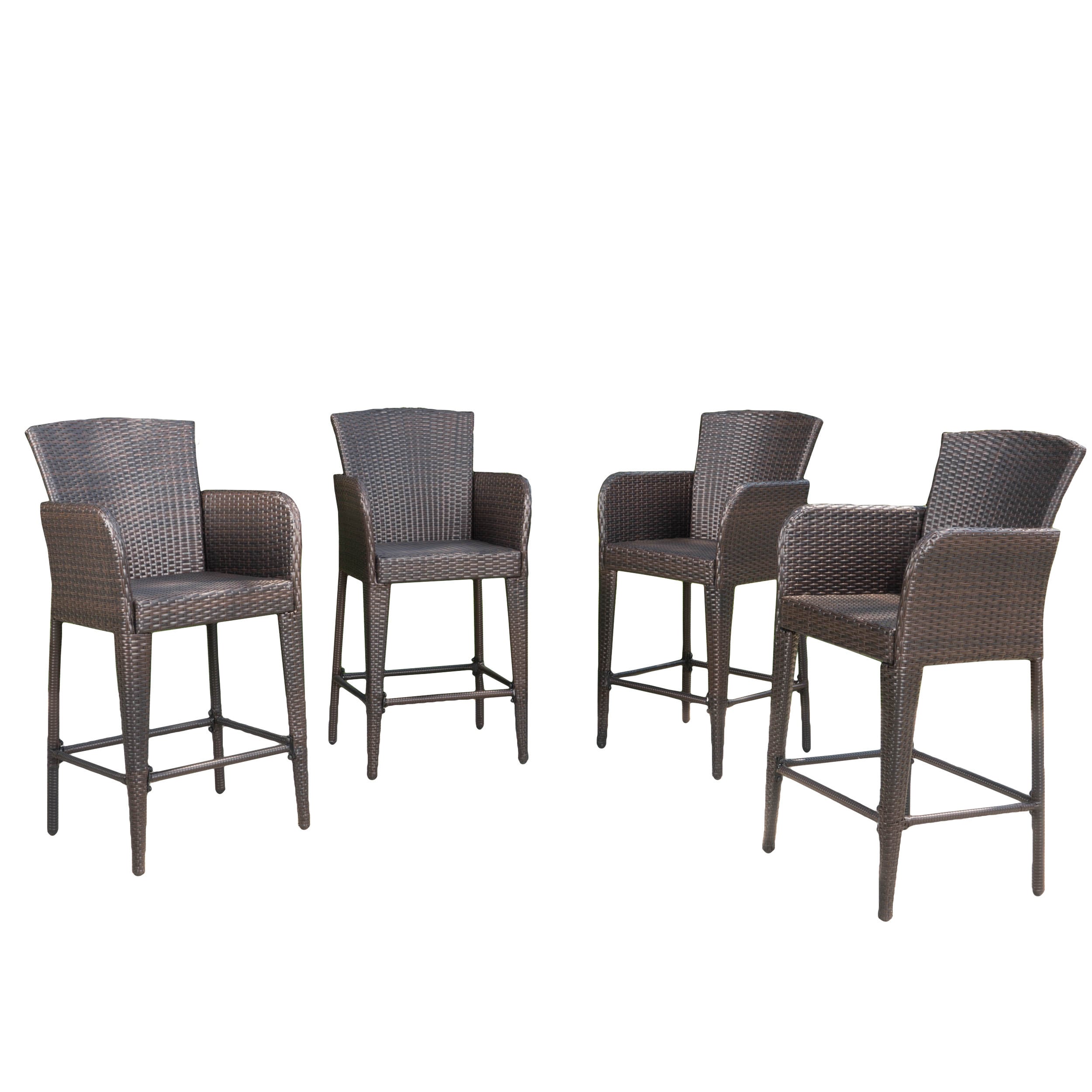Best Selling Home Decor 298926 Anaya Set of 4 Wicker Multi Brown Iron Frame Stationary Bar Stool Chair with Brown Solid Seat