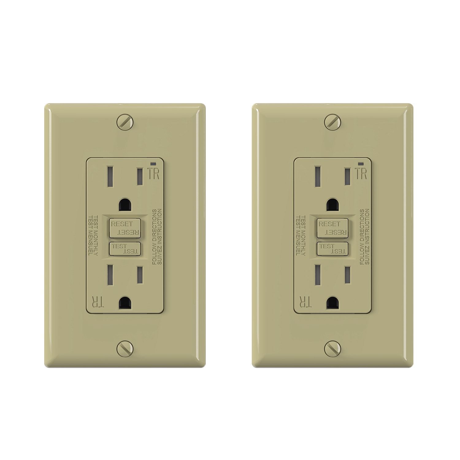 ELEGRP  GFCI Outlet15A Self-Test GFCI Electrical Outlet Tamper Resistant Receptacle w/Wall Plate UL Listed Ivory 2PC