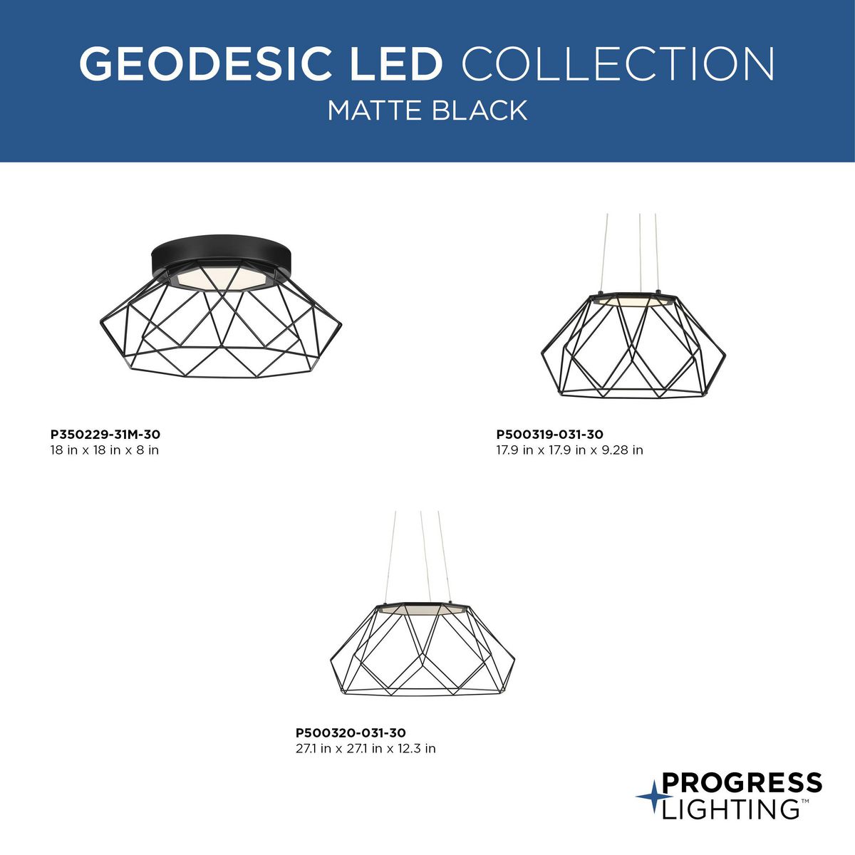 Matte Black Modern Geodesic LED Pendant with Open Diamond Frame