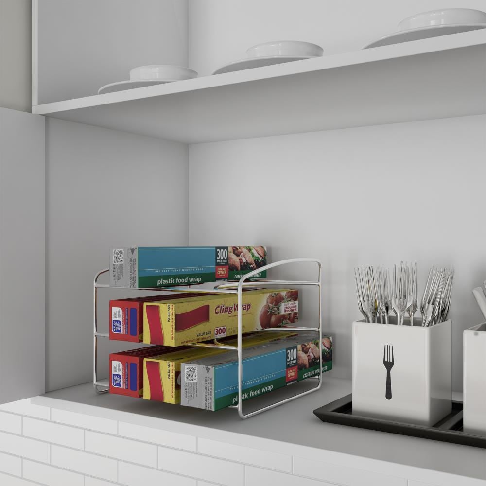 Lavish Home Kitchen Wrap Storage Rack-3 Tier Pantry Foil Plastic Bags, Cabinet Organization for Wax, Parchment Paper Holder (Chrome)