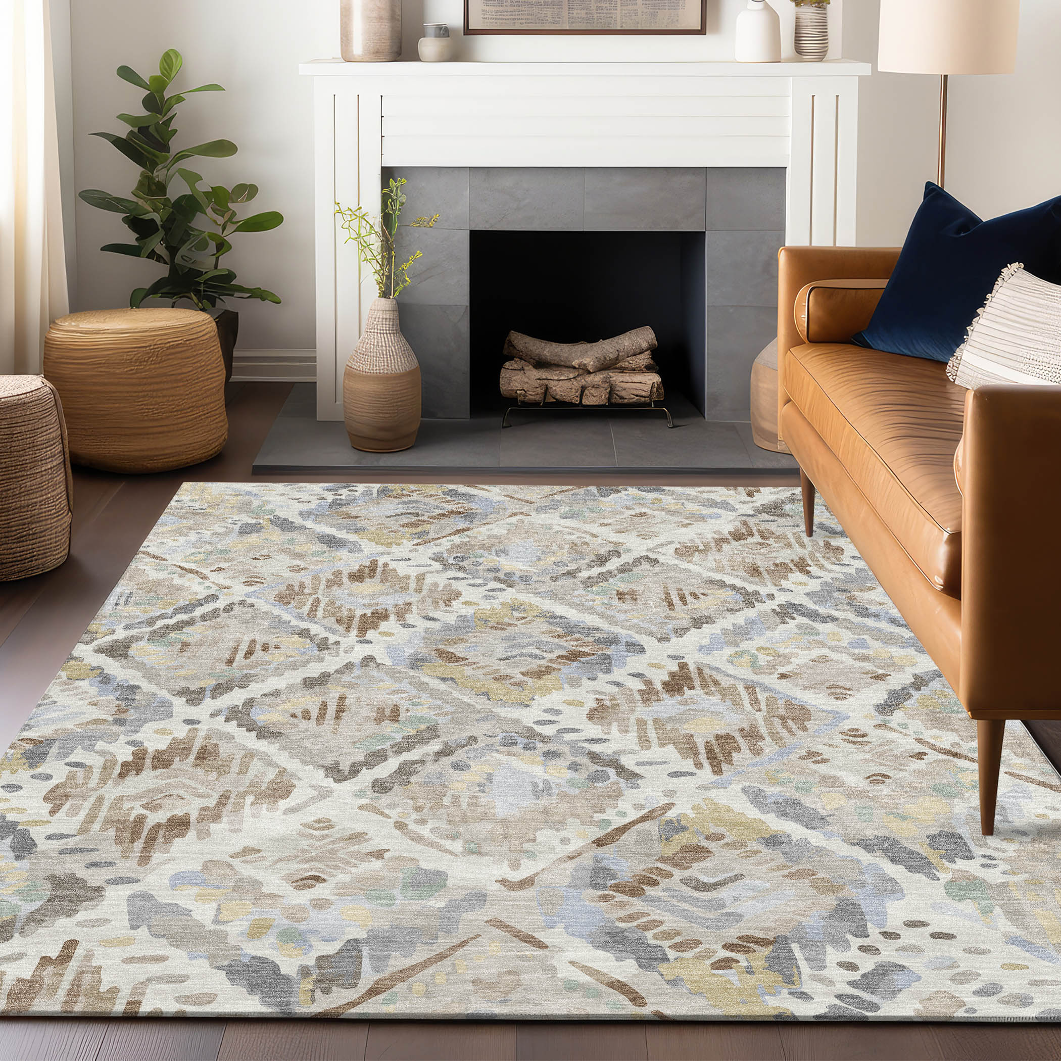 Addison Rugs ACN1330IV3X5 Chantille ACN1330IV 3 x 5 (ft) Polyester Ivory Rectangular Indoor/Outdoor Geometric Machine washable Area rug