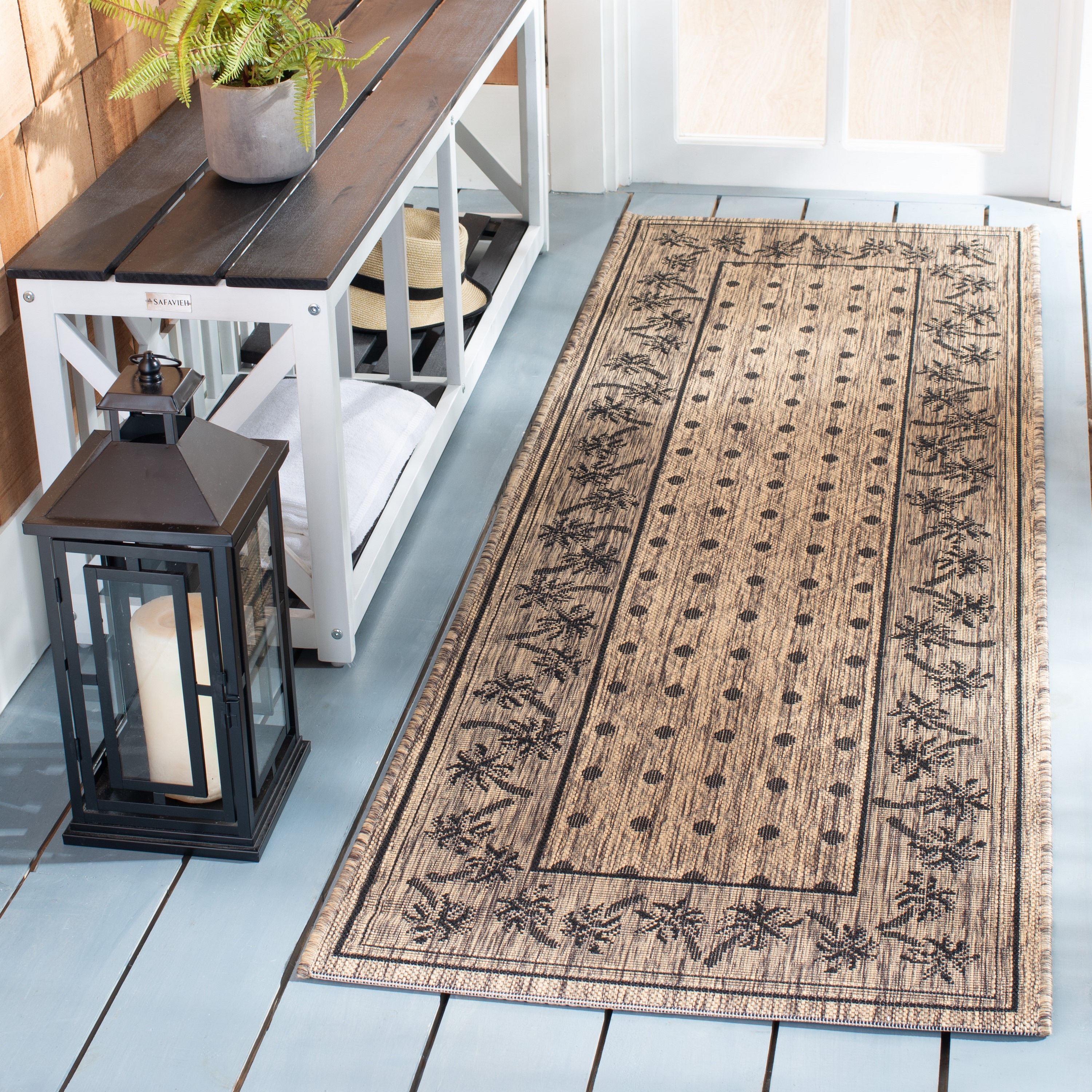 Safavieh CY5148H-27 Courtyard Anbang 2 x 7 (ft) Loomed Polypropylene Coffee/Black Rectangular Indoor/Outdoor Floral/Botanical Coastal Runner rug