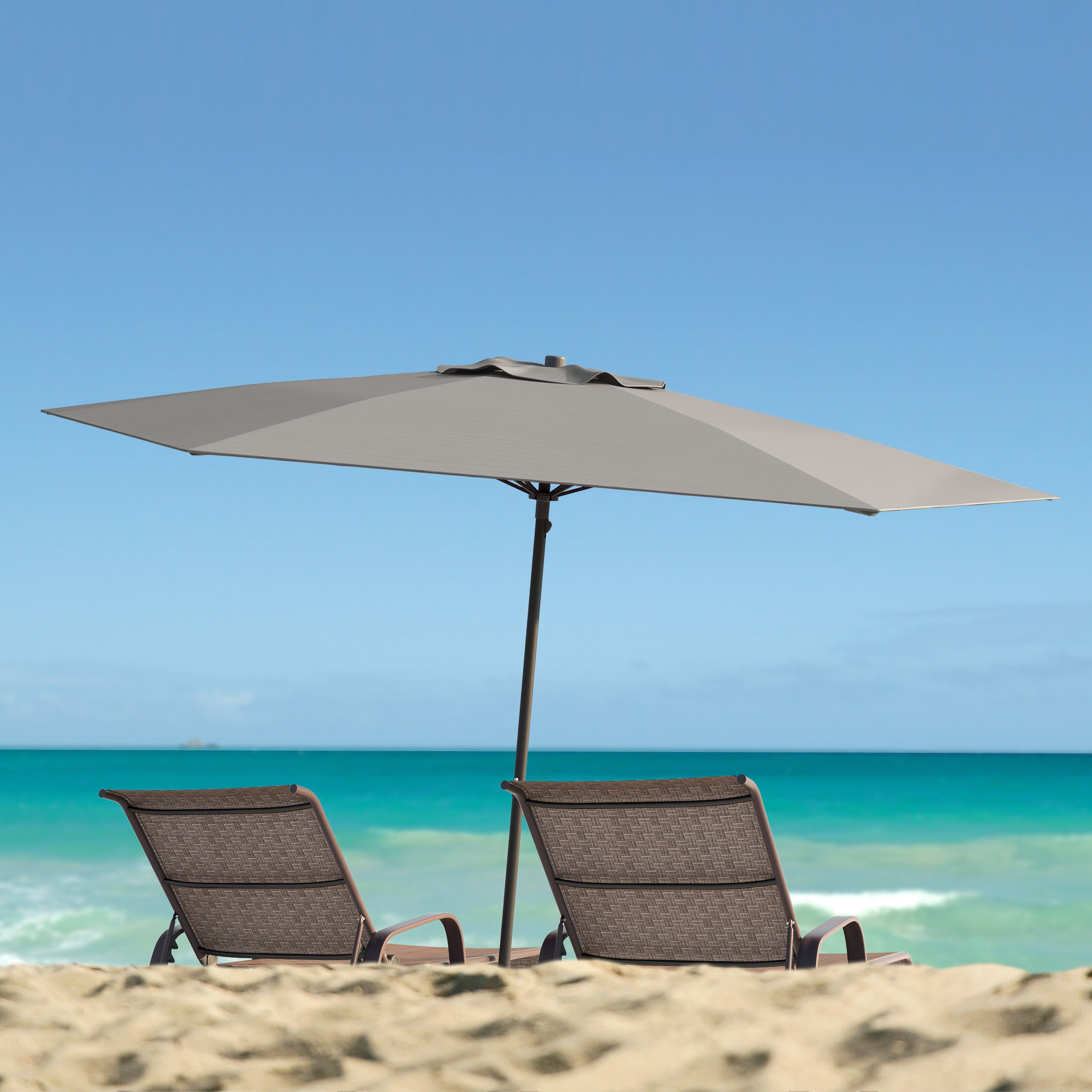 7.5' Gray UV-Resistant Steel Patio and Beach Umbrella