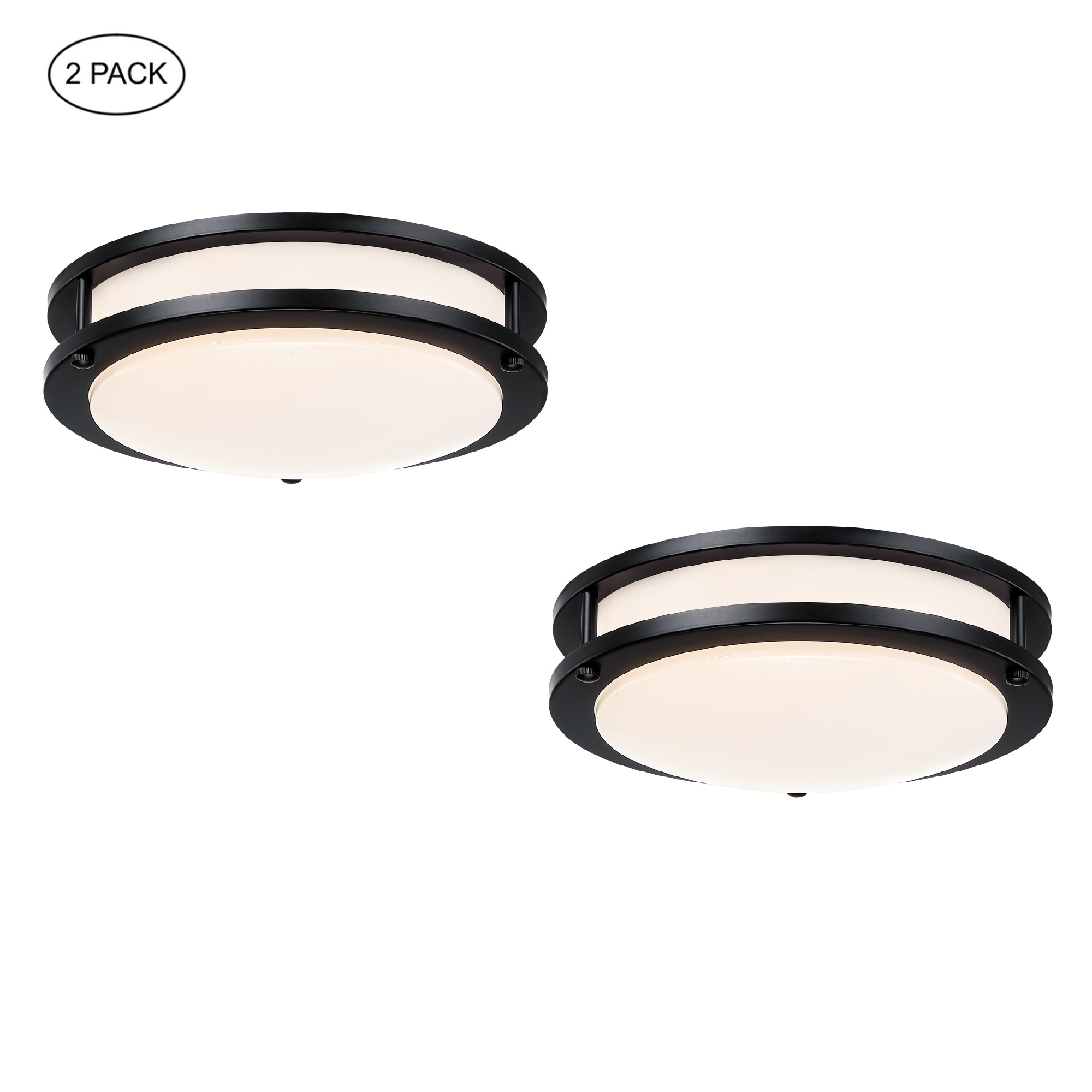 Hukoro 2FL54901-FM-BK 8-in Matte Black Integrated LED Flush Mount Light 2 -Pack