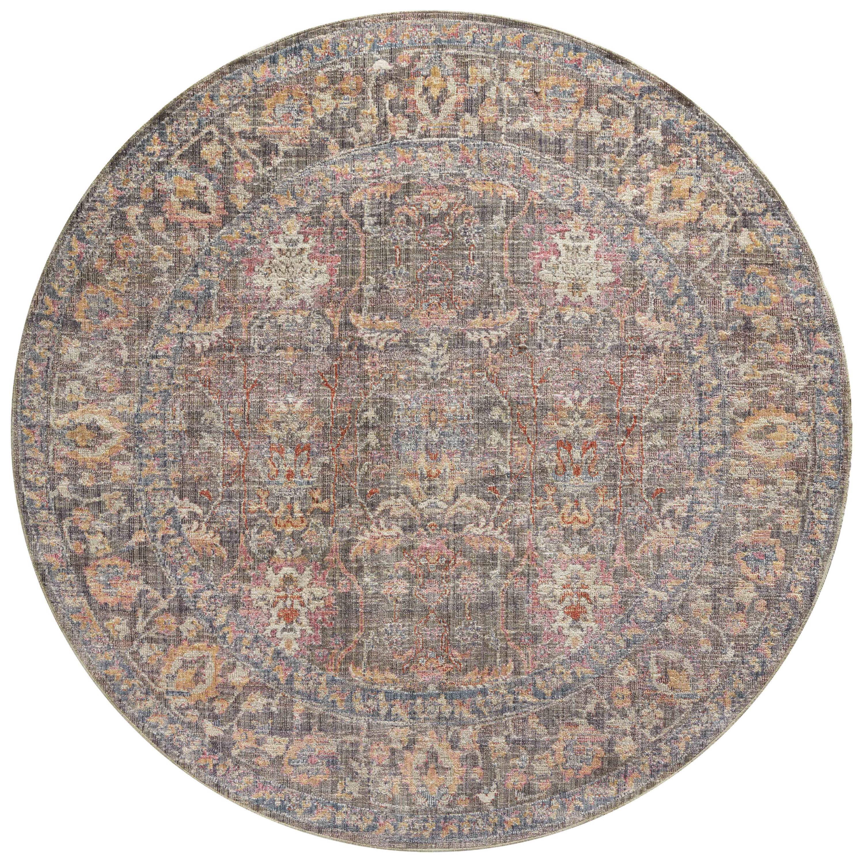 Chris Loves Julia x Loloi ROSMROE-01SNML790R Rosemarie 8 x 8 (ft) Loomed Polypropylene Stone / Multi Round Indoor Distressed/Overdyed Oriental Area rug