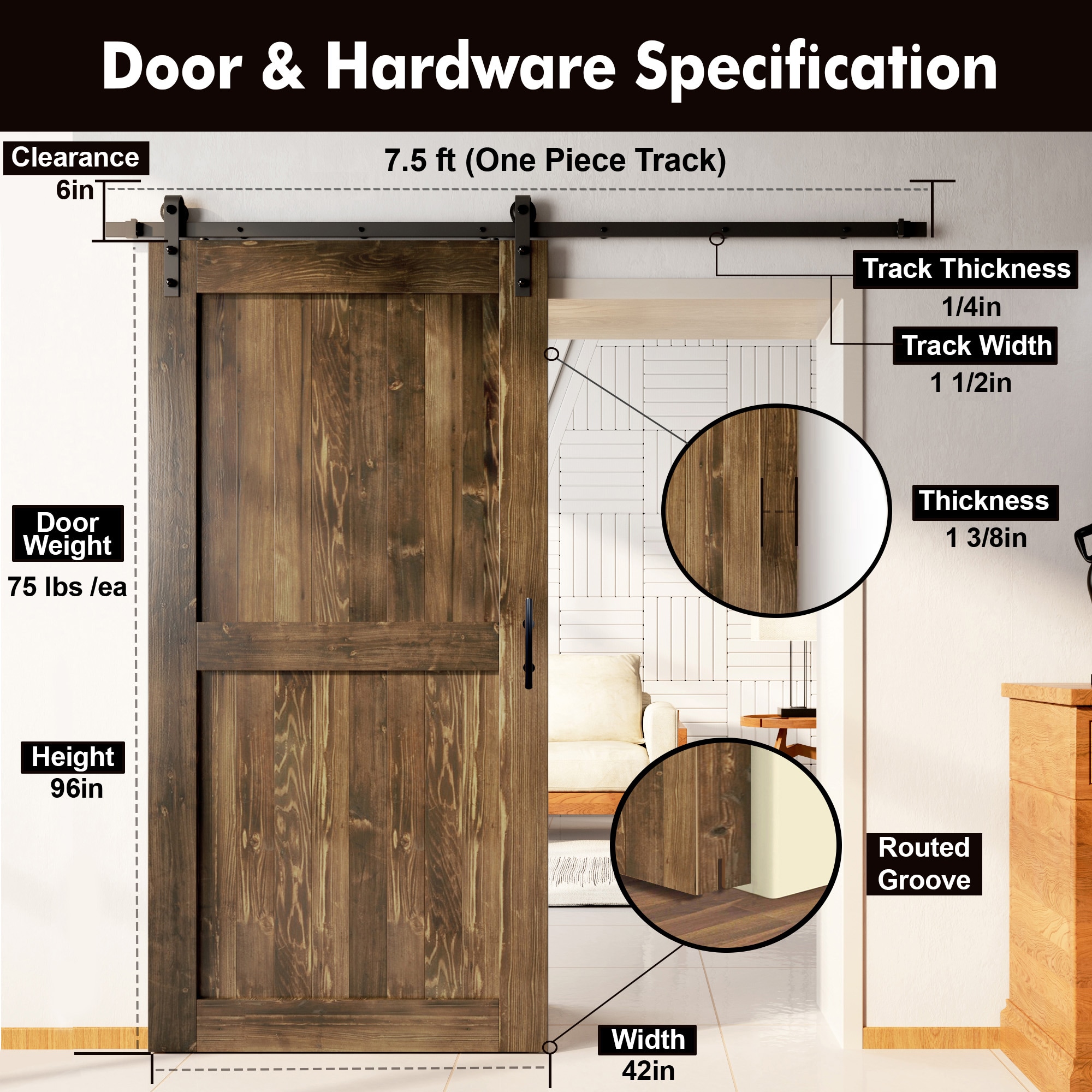 HOMACER YT1TGH090C-4296-H-WA Barn-Doors - View #7