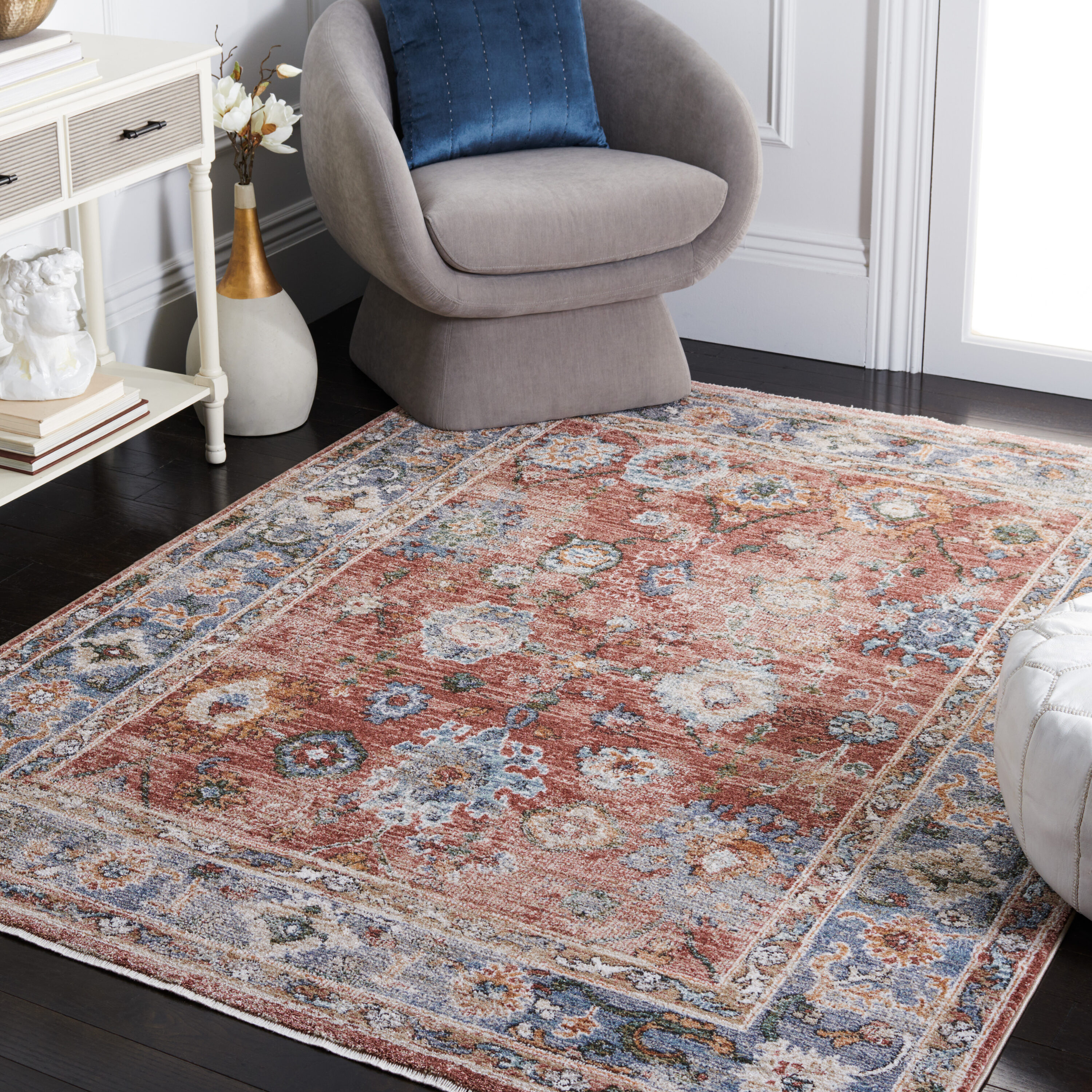 Jasmine 338P Rust / Blue 5 x 7 Rectangular Area rug